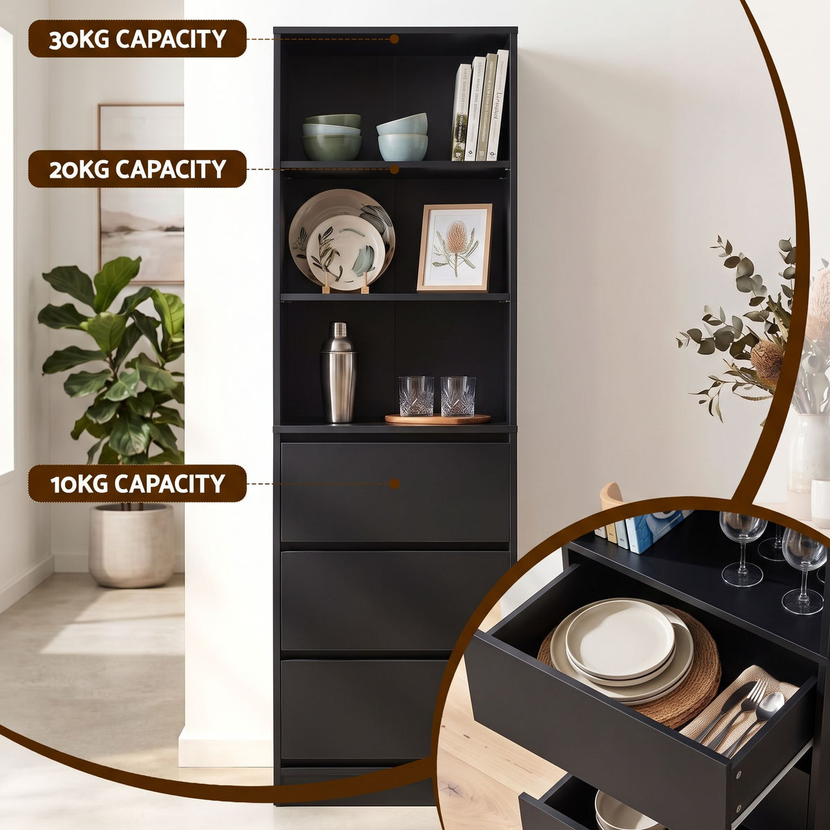 Artiss 2x Chest of 3 Drawers Tallboy Cabinet Black