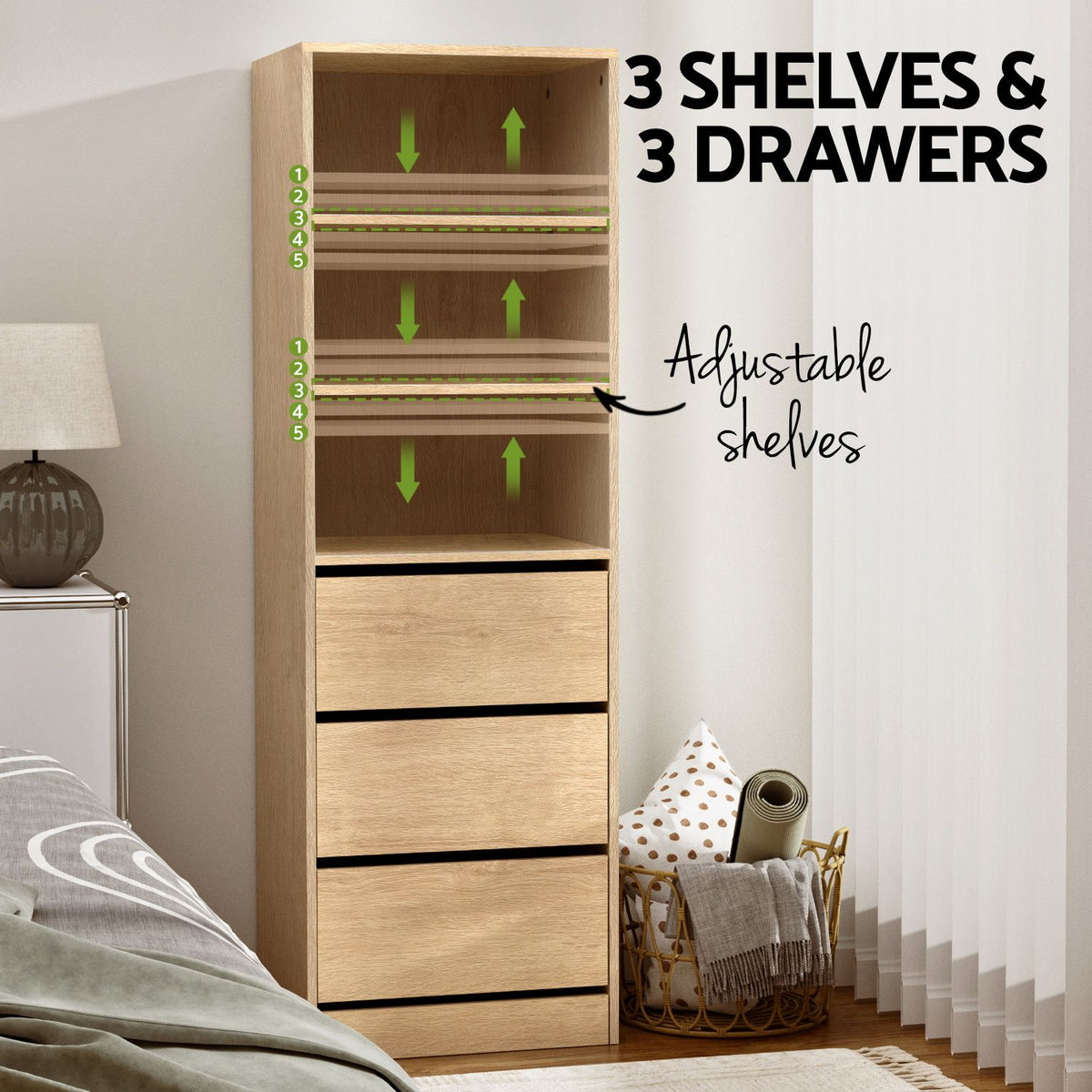 Artiss 2x Chest of 3 Drawers Tallboy Cabinet Pine
