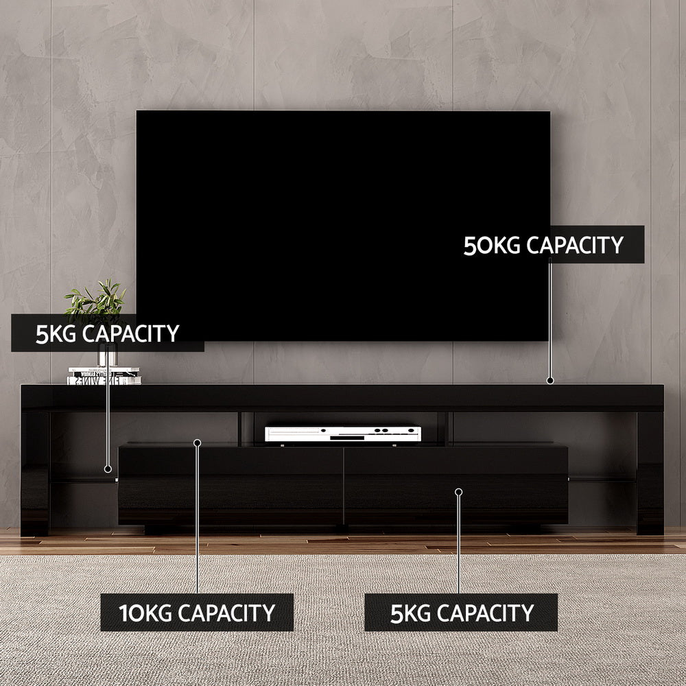 Artiss TV Cabinet Entertainment Unit Stand RGB LED Gloss Furniture 200cm Black