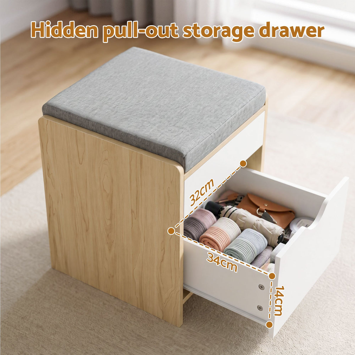 Artiss Storage Ottoman with Drawer 100kg Capacity Footrest Cushion Oak