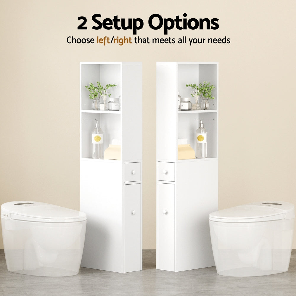 Artiss Bathroom Cabinet Storage Slim Organiser Drawer Toilet Corner 135cm White