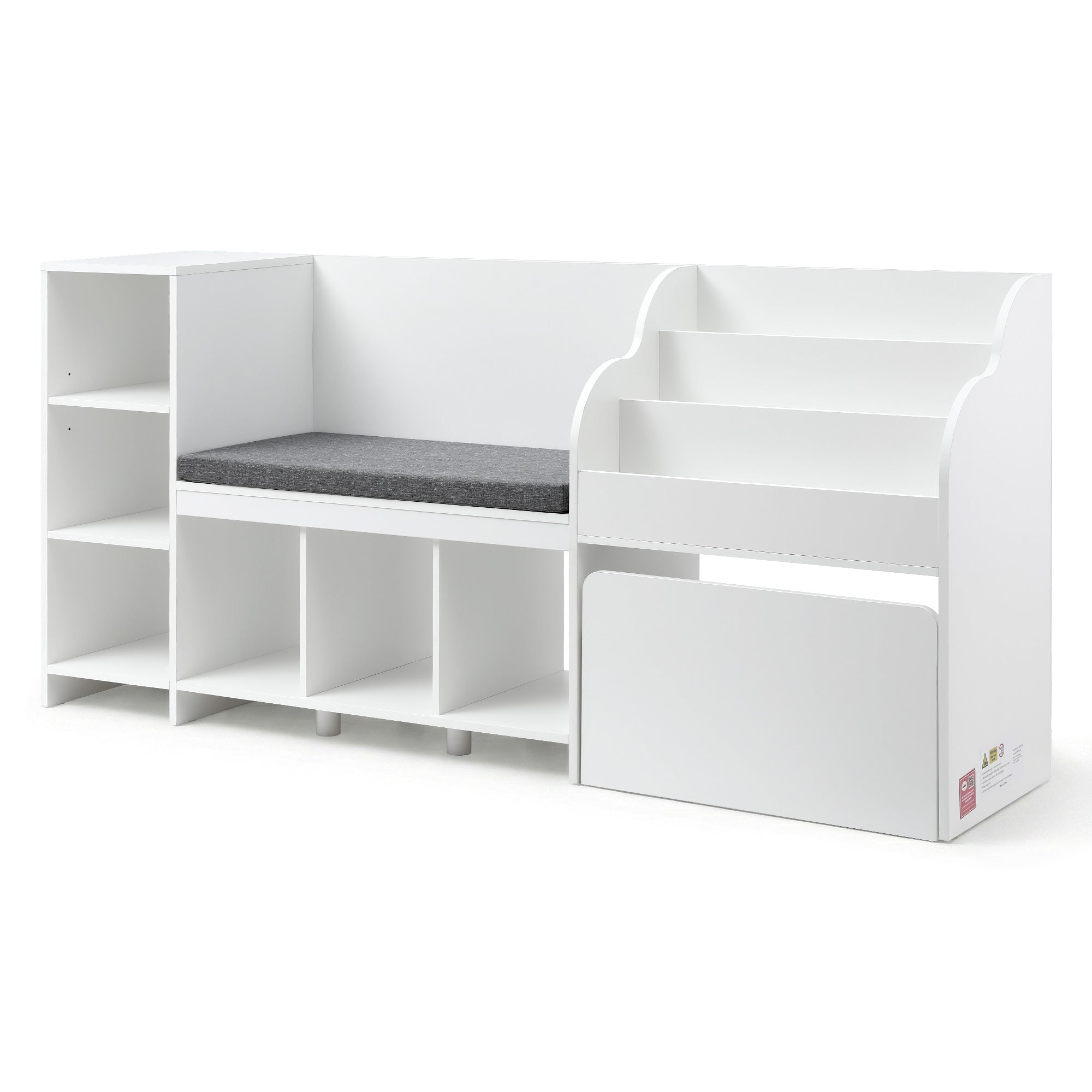Keezi Kids Storage Unit Bookshelf Toy Box Organiser Bench Seat Cabinet 170cm White