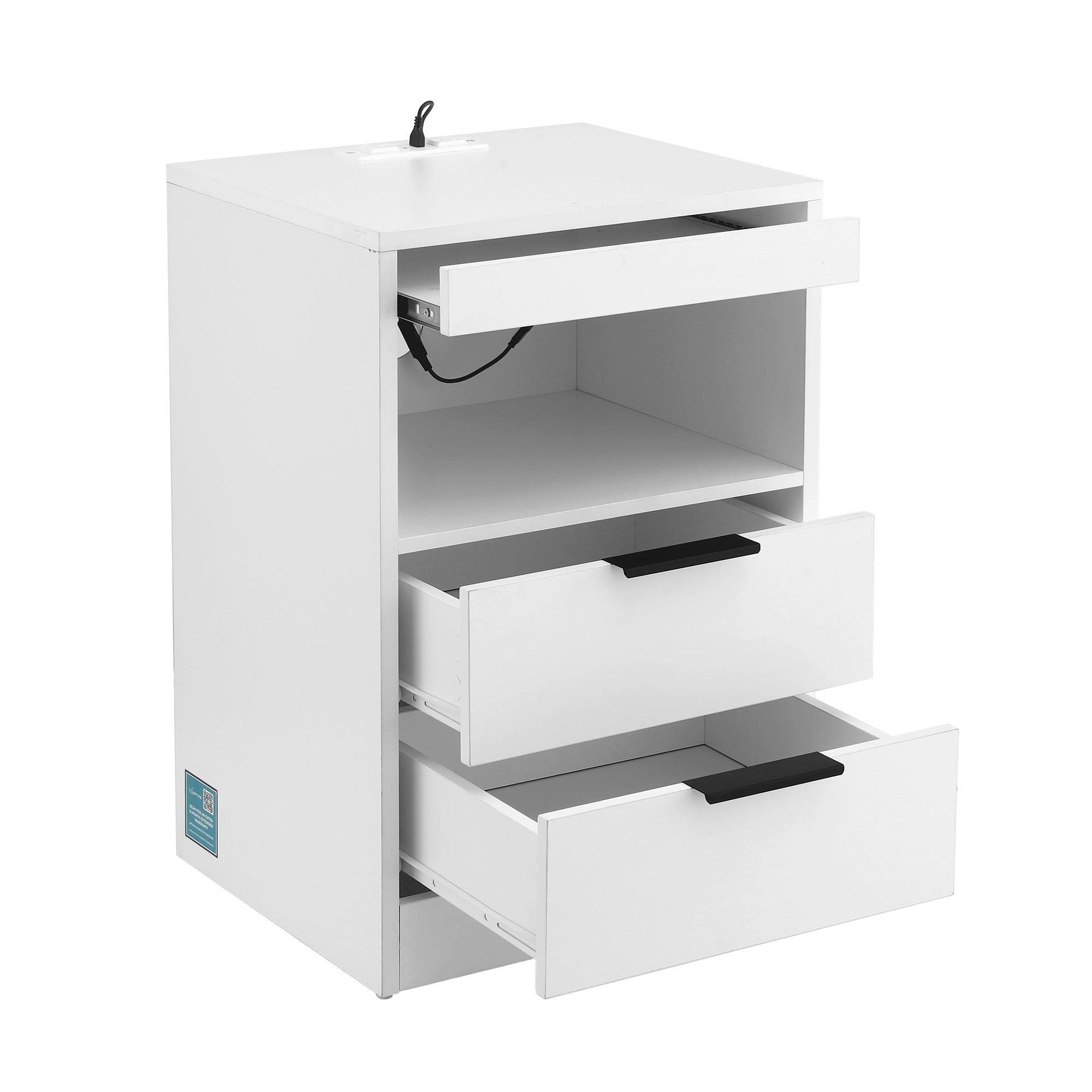 Artiss Bedside Table LED Nightstand Charging Station 2 Drawers - White