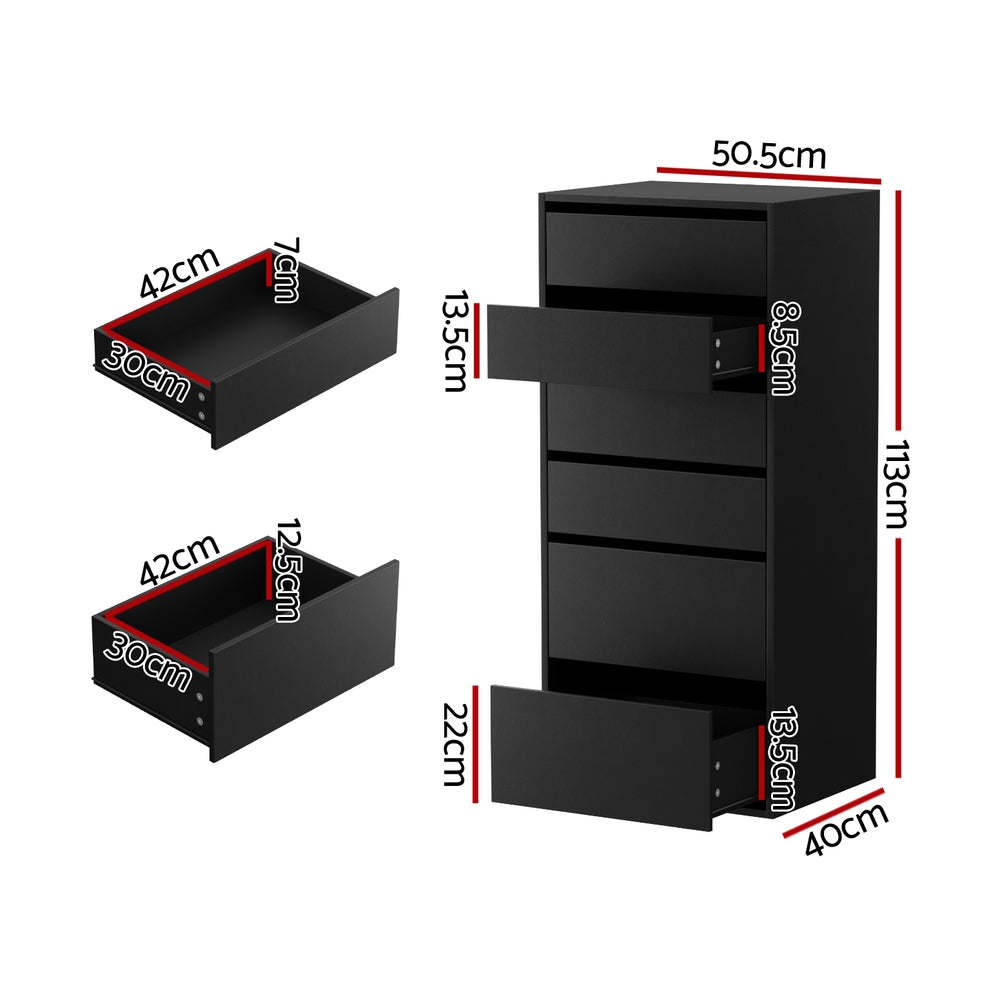 Artiss 6 Chest of Drawers Dresser Tallboy Black