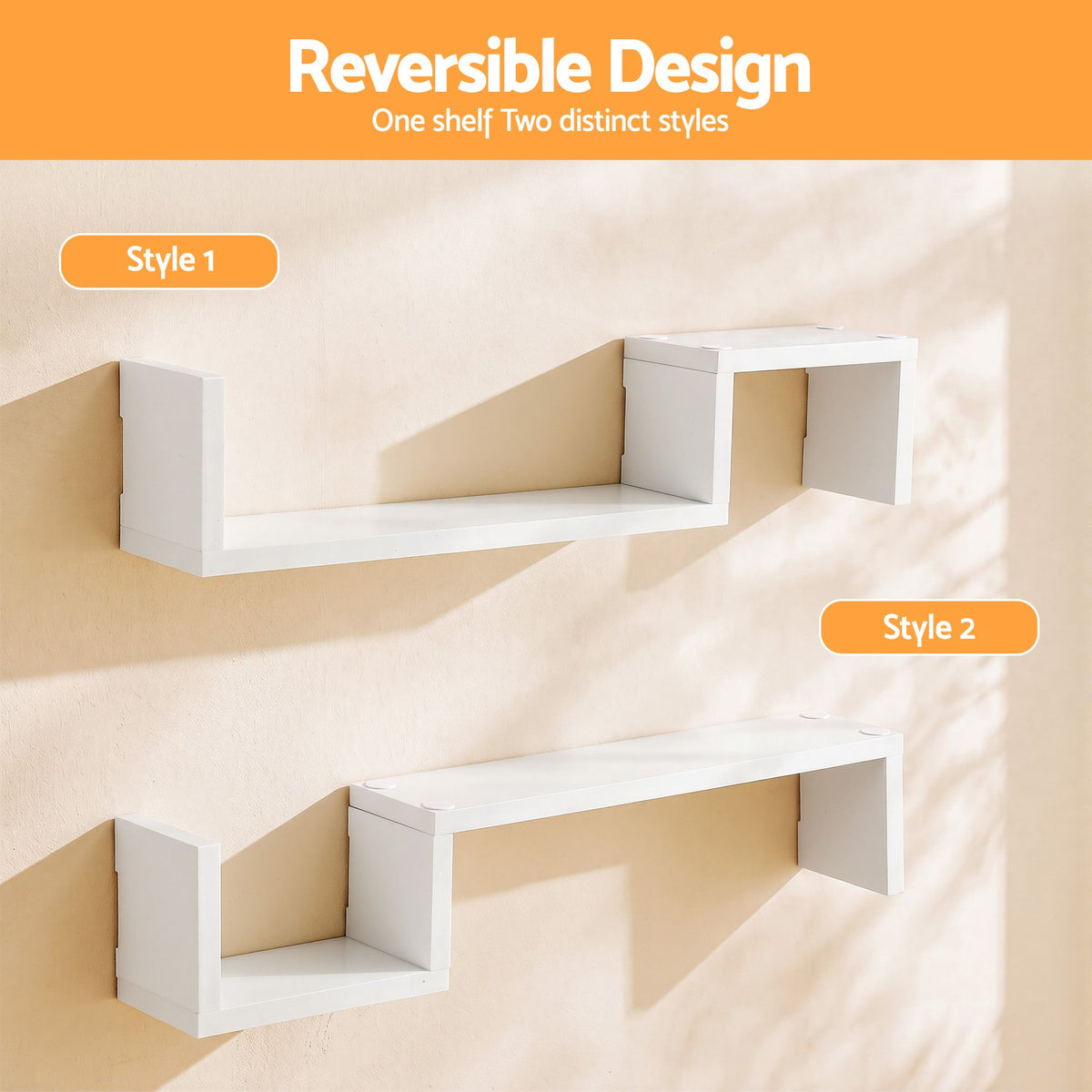 Artiss Set of 2 Floating Shelves Wall Mounted S-Shape Display Ledge, White