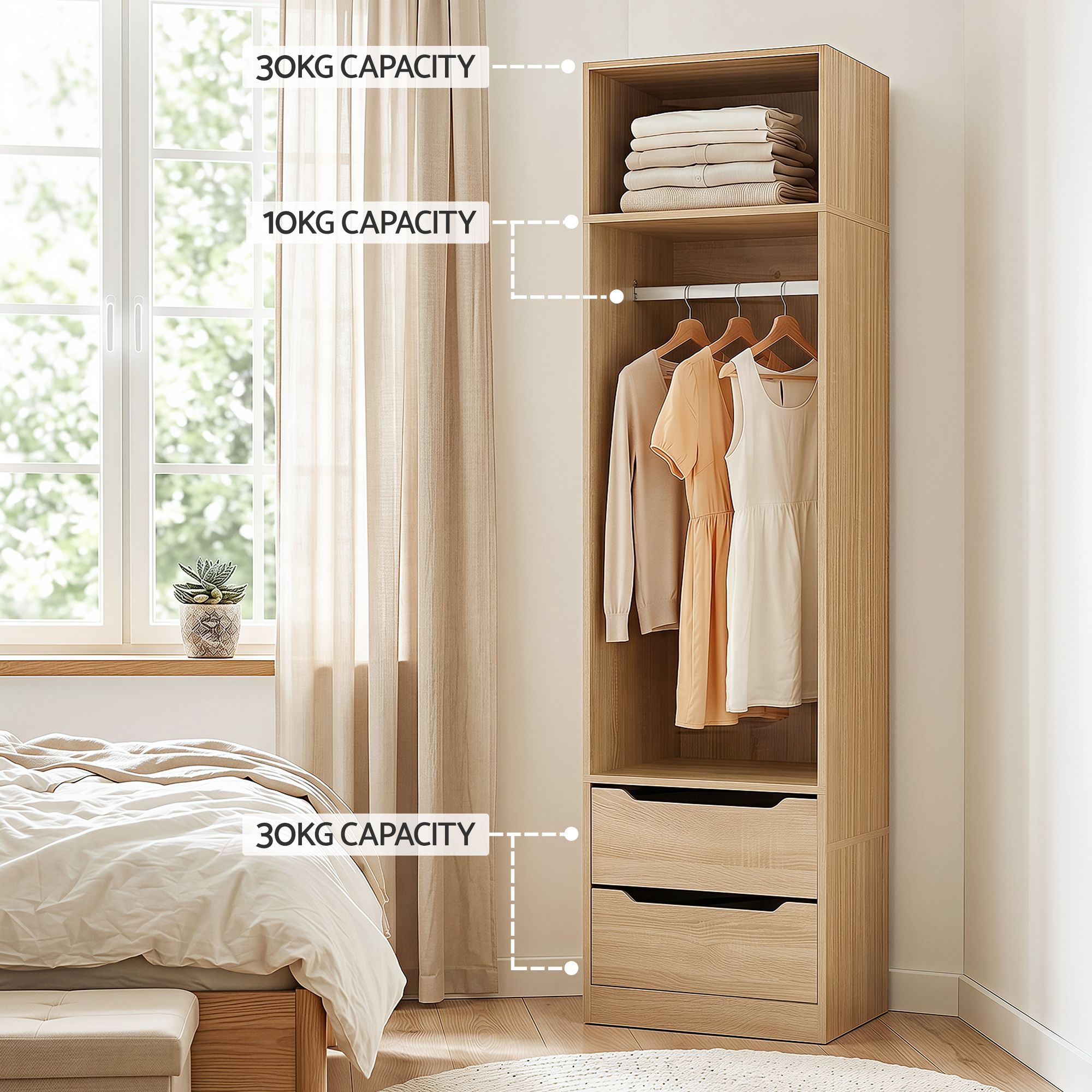 Artiss Wardrobe Clothes Closet Storage Organizer Pine