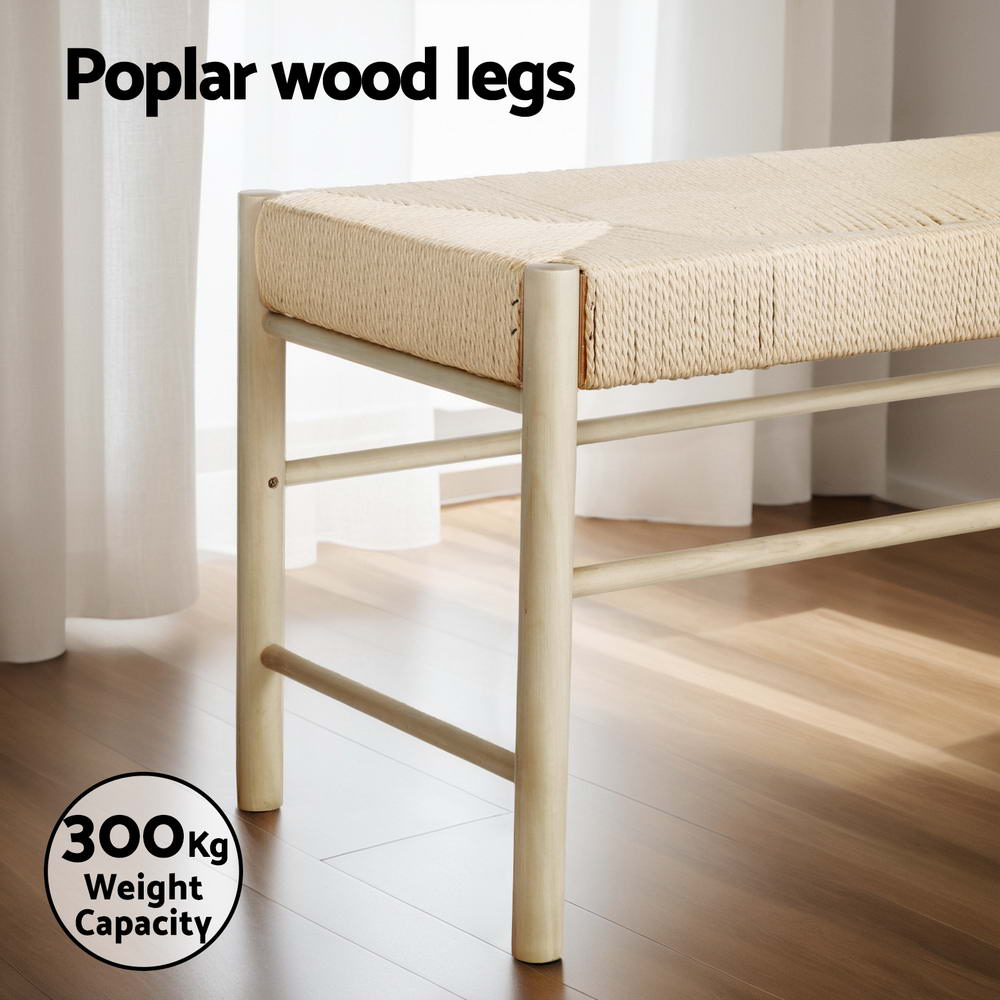 Artiss Dining Bench Paper Rope Seat Stool Chair Wooden Furniture Natural 100cm