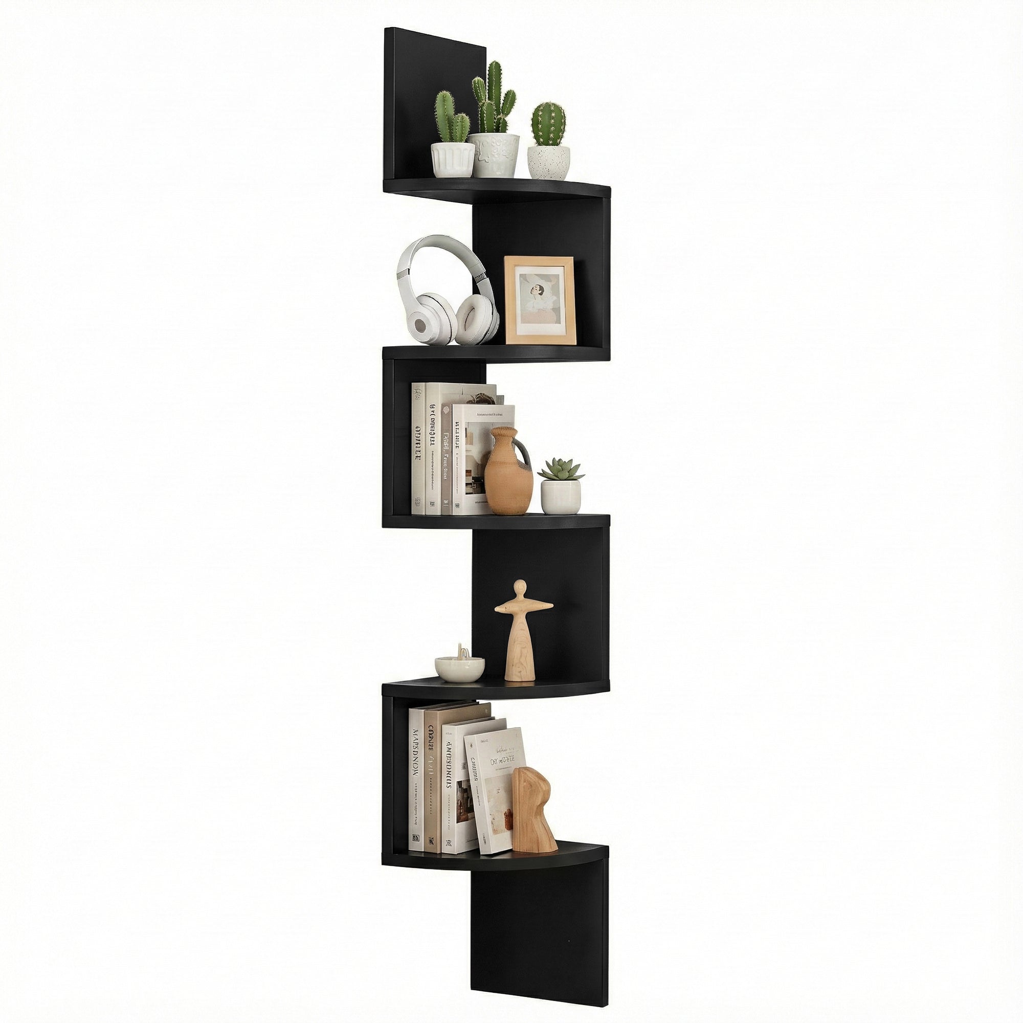 Artiss Wall Shelf Bookshelf Corner Floating 5-Tier Black