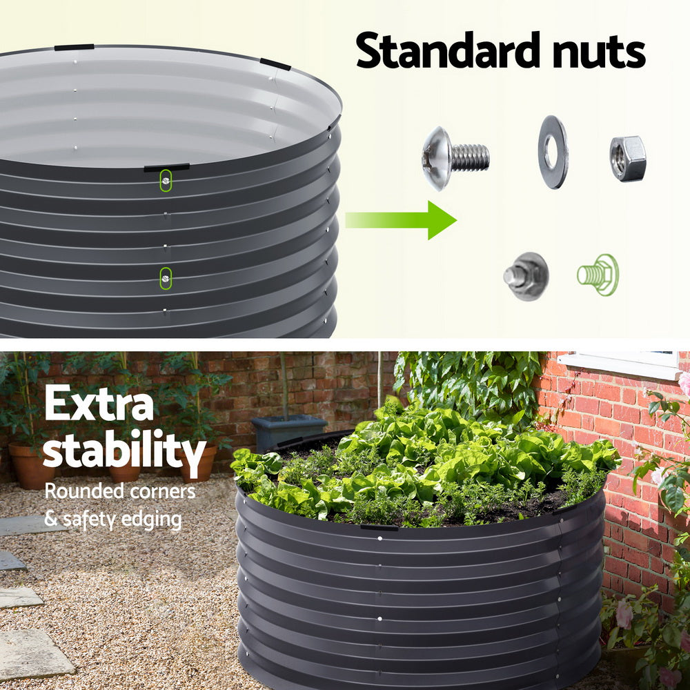 Greenfingers Garden Bed 90X45cm Round Latches Planter Box Raised Galvanised Herb
