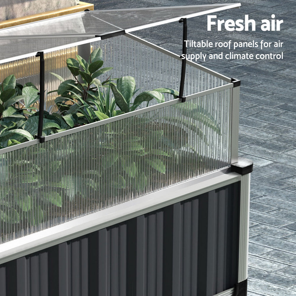 Green Fingers Raised Garden Bed x2 80x49x74cm Greenhouse Planter Box Galvanised Herb