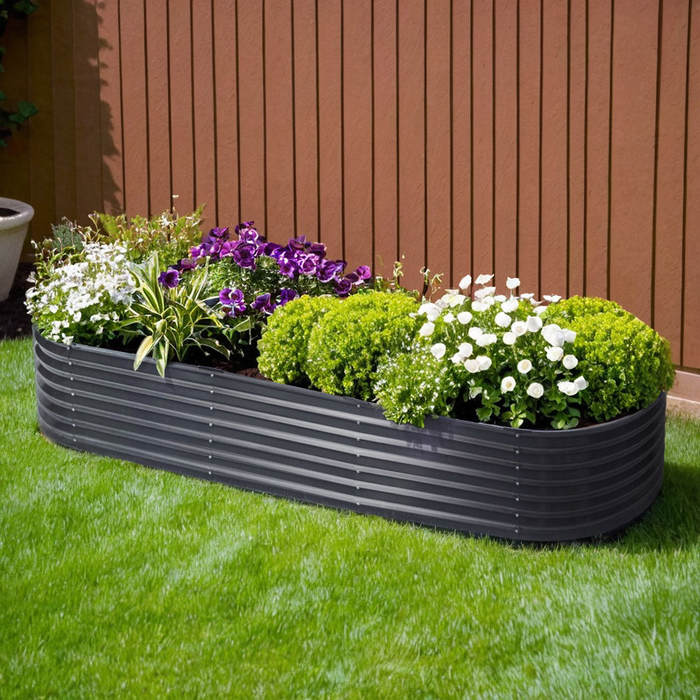 Greenfingers Garden Bed 240X80X42cm Oval Planter Box Raised Container Galvanised