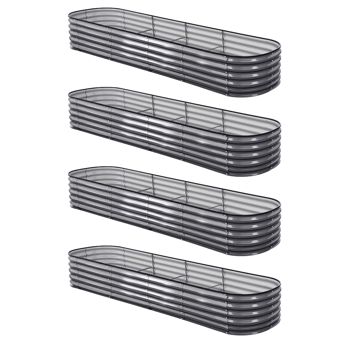 Green Fingers 4 Pcs Raised Garden Bed Kit Oval Galvanized Steel Planter Boxes 320x80x42cm, Heavy Duty Metal Elevated Garden Bed for Vegetables Flowers Herbs, with Safety Edging, Gloves & Pegs Included