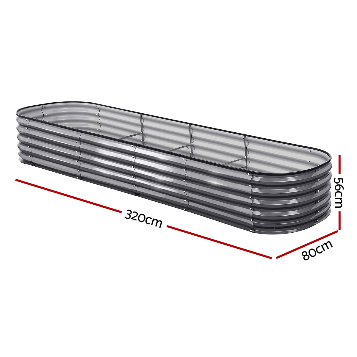 Green Fingers 4 Pcs Raised Garden Bed Kit Oval Galvanized Steel Planter Boxes 320x80x42cm, Heavy Duty Metal Elevated Garden Bed for Vegetables Flowers Herbs, with Safety Edging, Gloves & Pegs Included