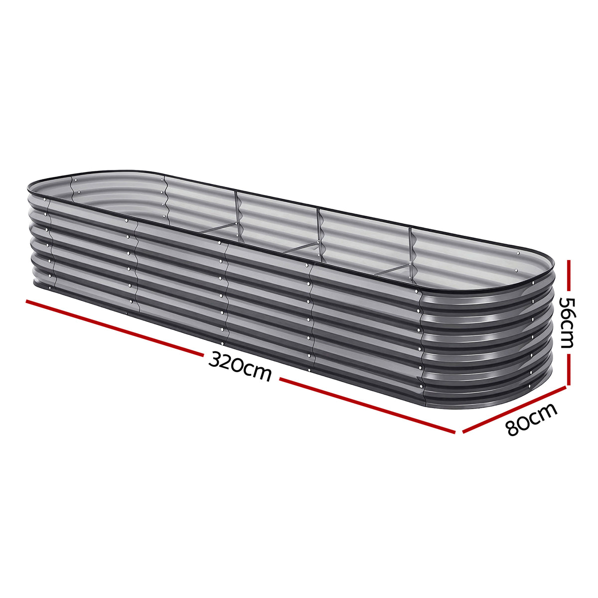 Green Fingers 4 Pcs Raised Garden Bed Kit Oval Galvanized Steel Planter Boxes 320x80x56cm, Heavy Duty Metal Elevated Garden Bed for Vegetables Flowers Herbs, with Safety Edging, Gloves & Pegs Included