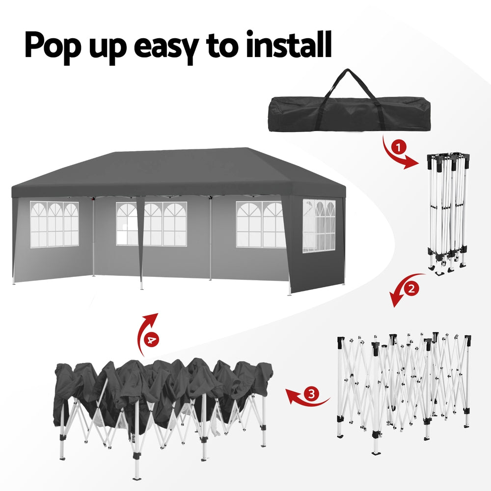 Instahut Gazebo 3x6m Pop Up Marquee Wedding Party Outdoor Camping Canopy Grey
