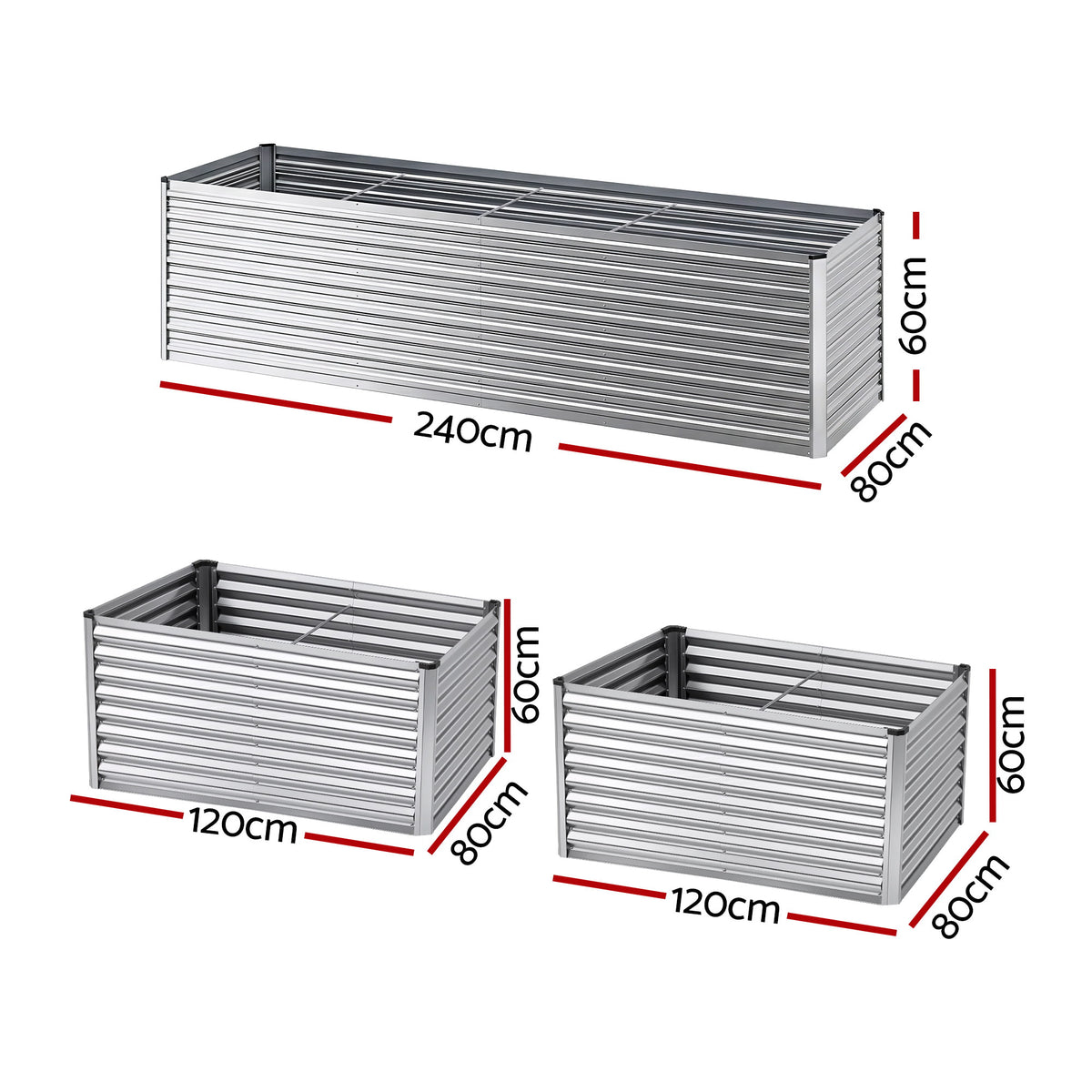 Green Fingers Raised Garden Bed 2 in 1 Modular Galvanised Planter Box Rust Resistant 240x80x60cm