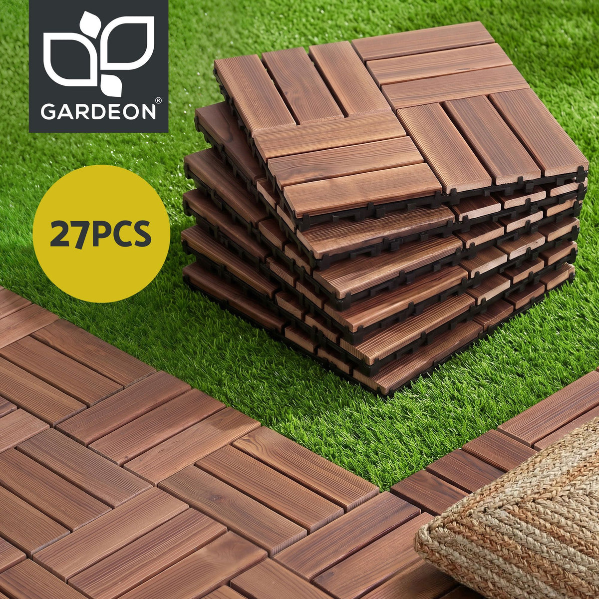 Gardeon 27PCS Wood Deck Tiles 30x30cm Interlocking Floor Tiles Pine Brown