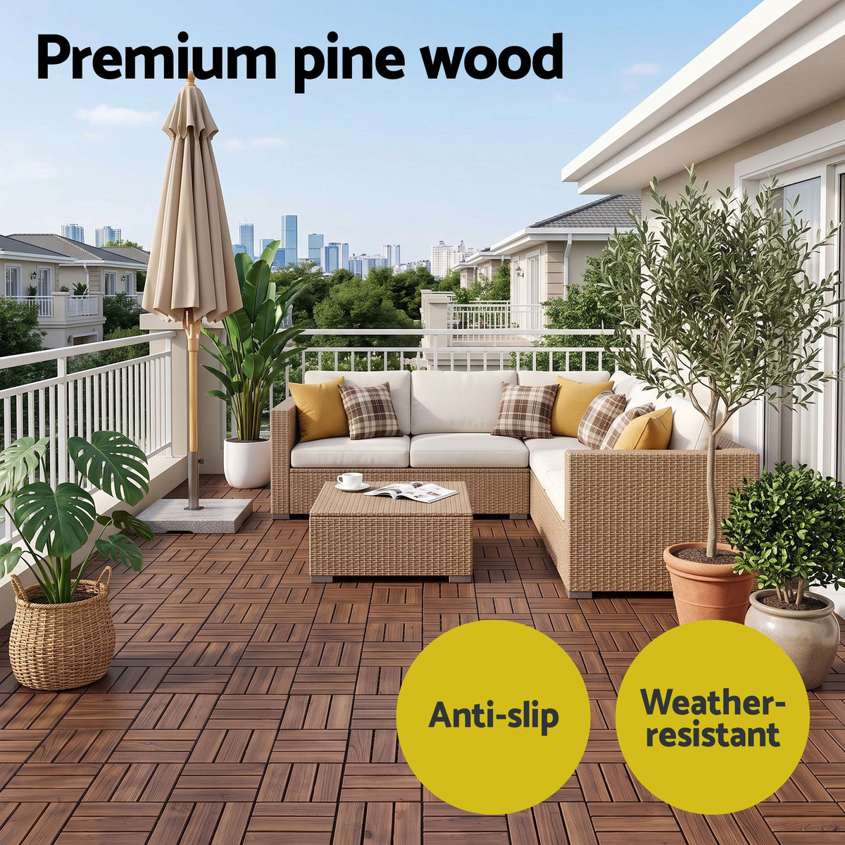 Gardeon 27PCS Wood Deck Tiles 30x30cm Interlocking Floor Tiles Pine Brown