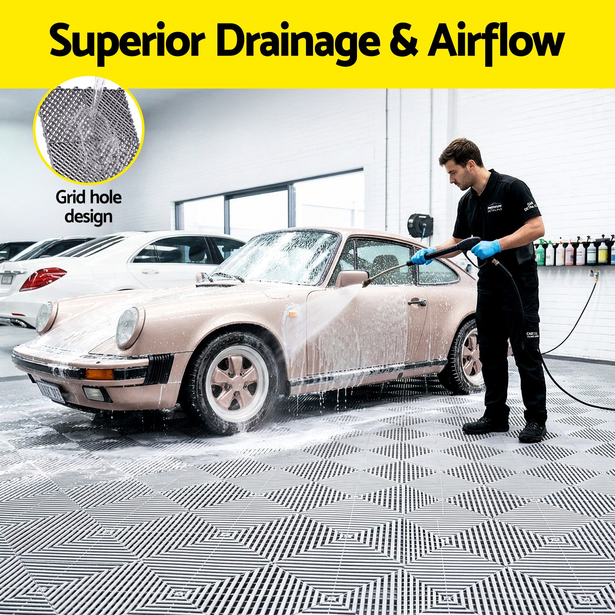 Giantz 20PCS Garage Floor Tiles Interlocking Drainage Non-Slip Tiles Heavy Duty for Workshop Grey