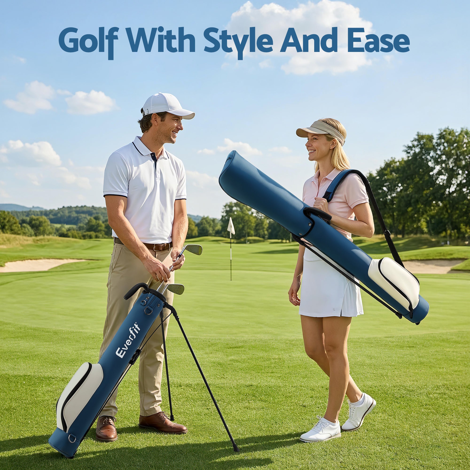 Everfit Golf Stand Bag Lightweight Sunday Pitch And Putt Bag Blue