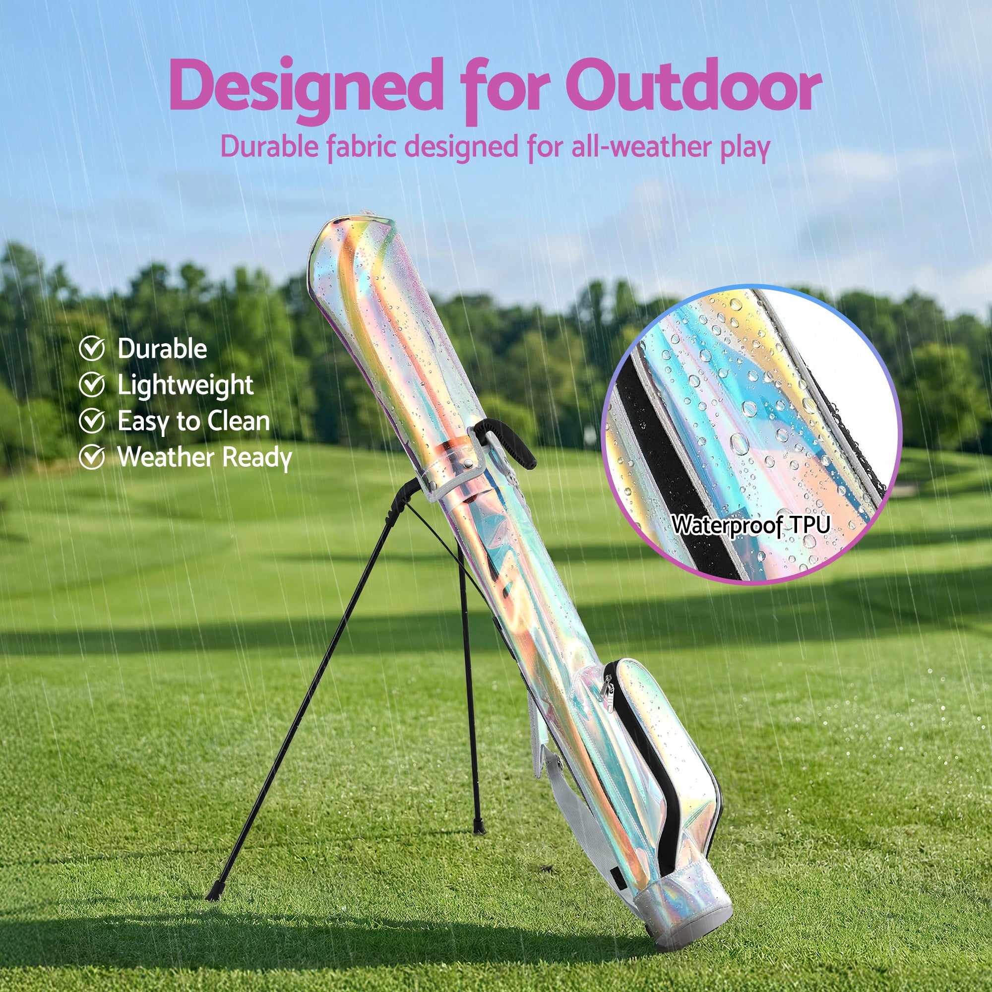 Everfit Golf Stand Bag Lightweight Sunday Pitch And Putt Bag Holographic
