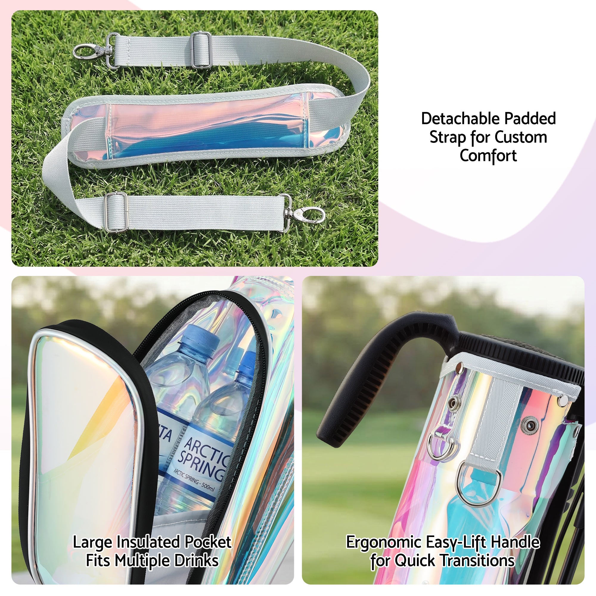 Everfit Golf Stand Bag Lightweight Sunday Pitch And Putt Bag Holographic