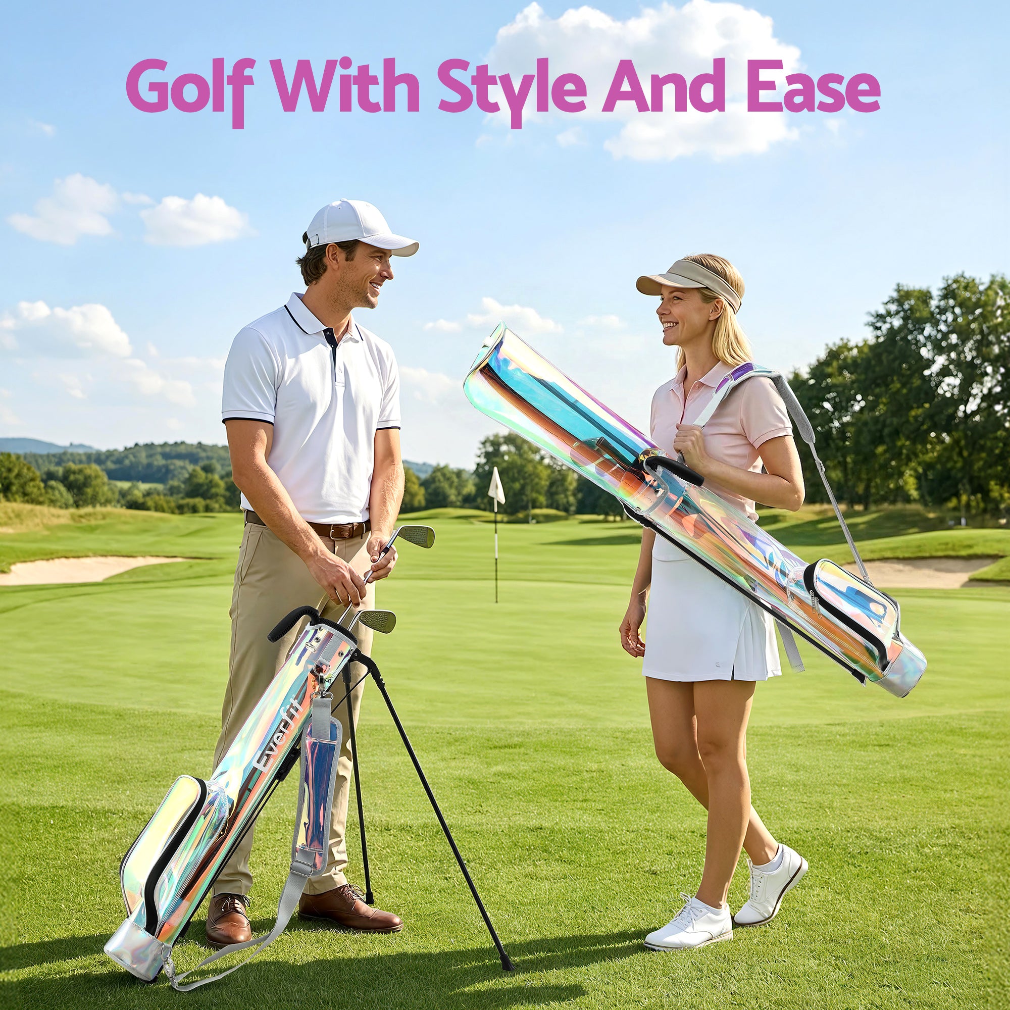 Everfit Golf Stand Bag Lightweight Sunday Pitch And Putt Bag Holographic