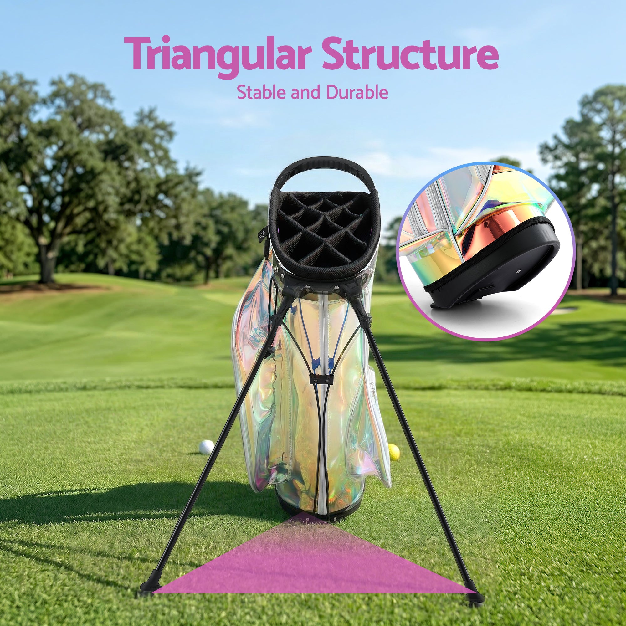 Everfit Golf Stand Bag Lightweight Carry Bag Dual Strap Club Divider Holographic