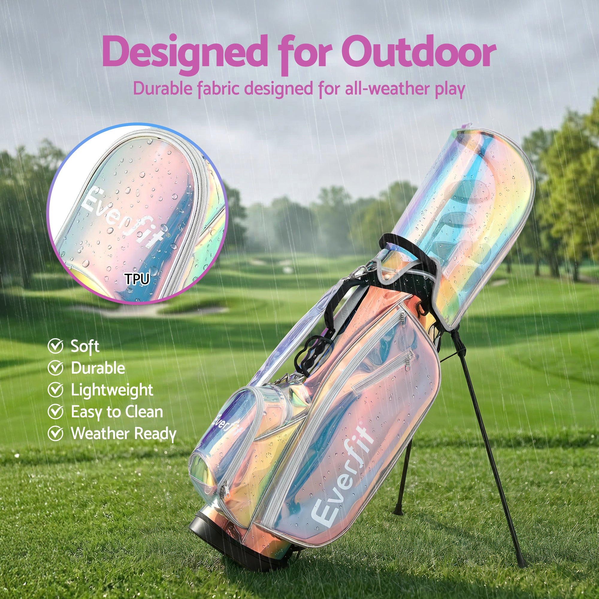 Everfit Golf Stand Bag Lightweight Carry Bag Dual Strap Club Divider Holographic