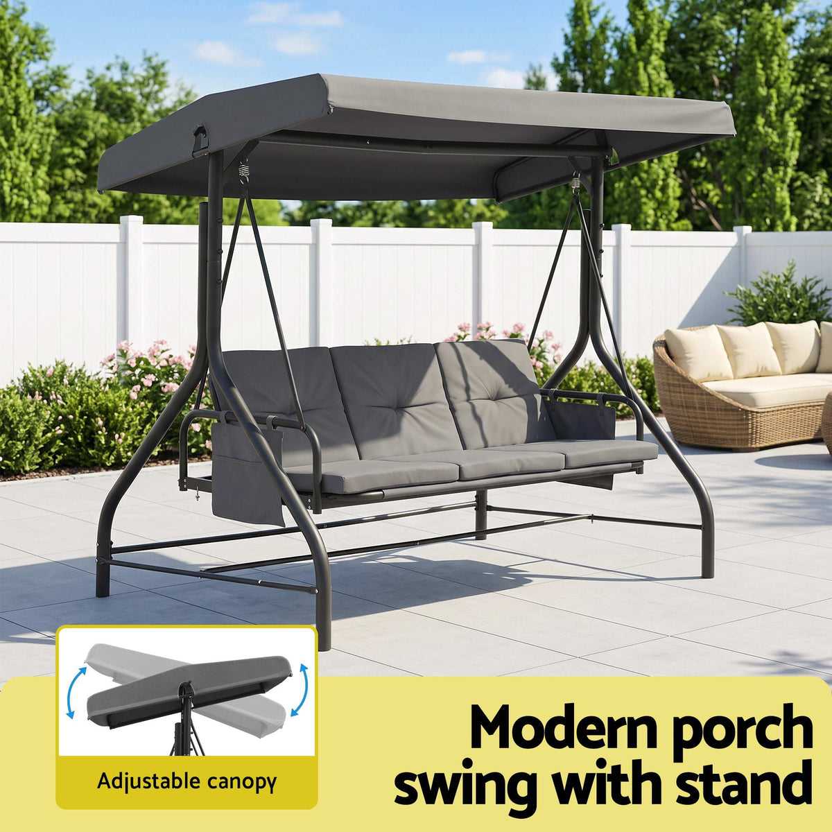 Gardeon Outdoor Swing Chair with Canopy Convertible Hanging Bed Grey