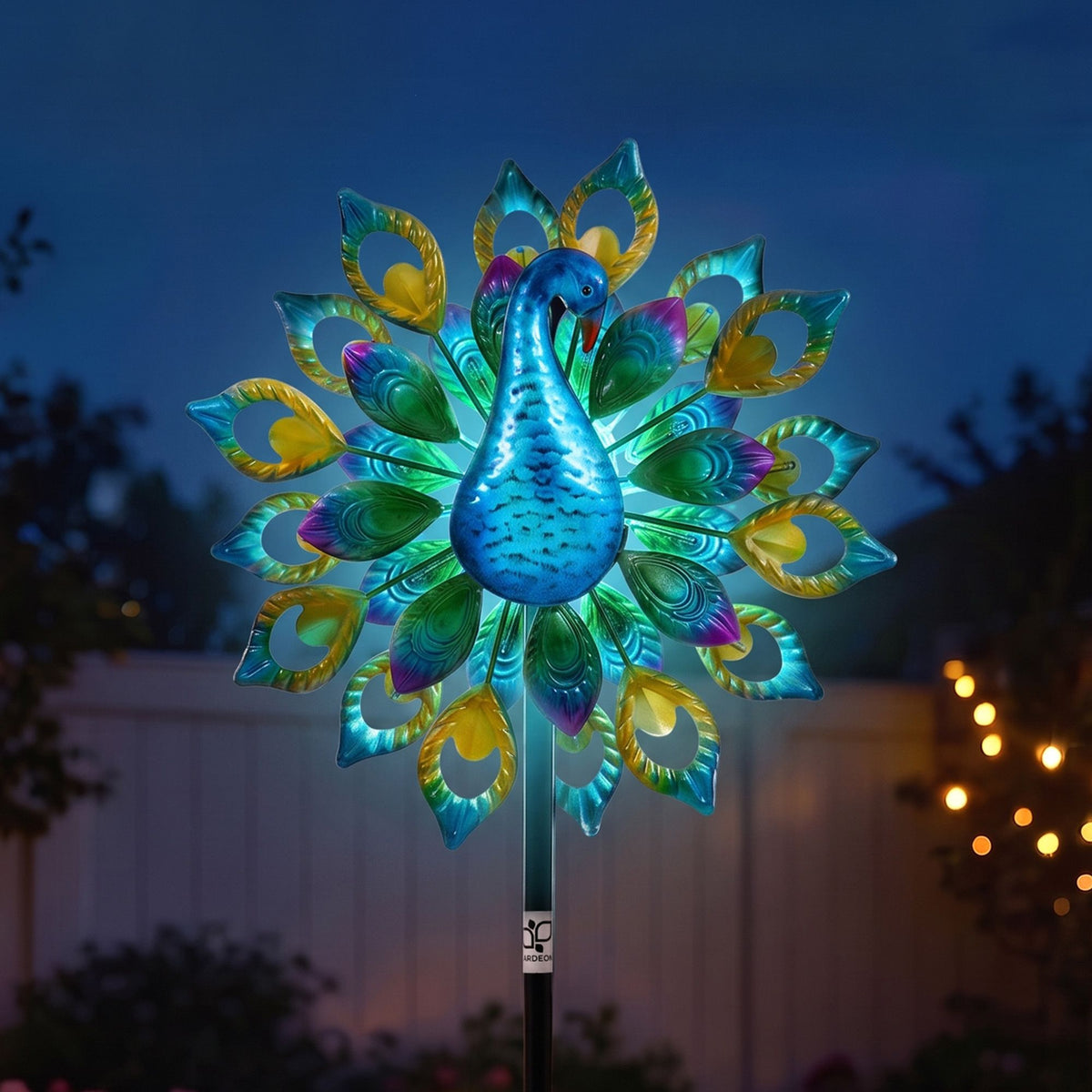 Gardeon Garden Windmill Solar Light Colorful Peacock Metal Spinner 190cm