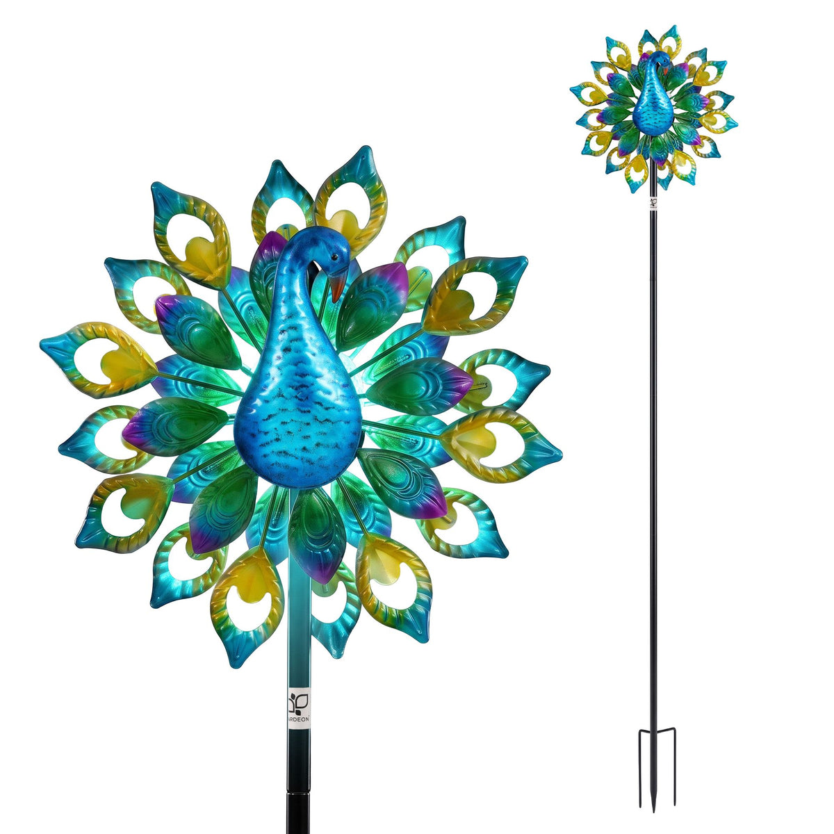 Gardeon Garden Windmill Solar Light Colorful Peacock Metal Spinner 190cm