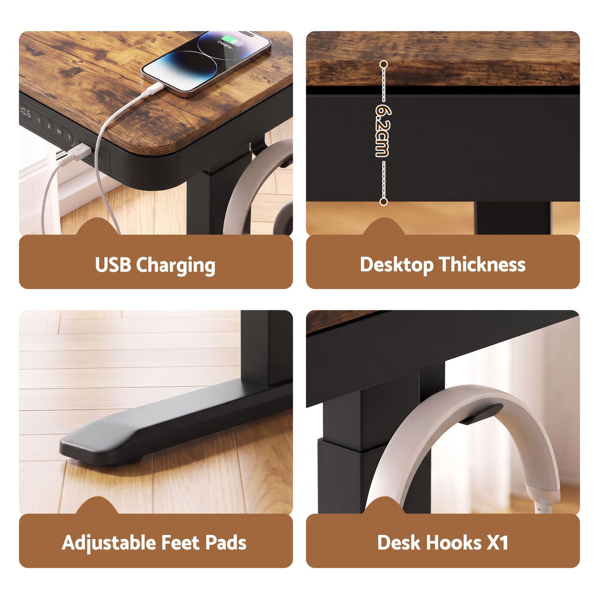 Artiss Motorised Standing Desk with Storage Drawer 120cm Rustic Brown