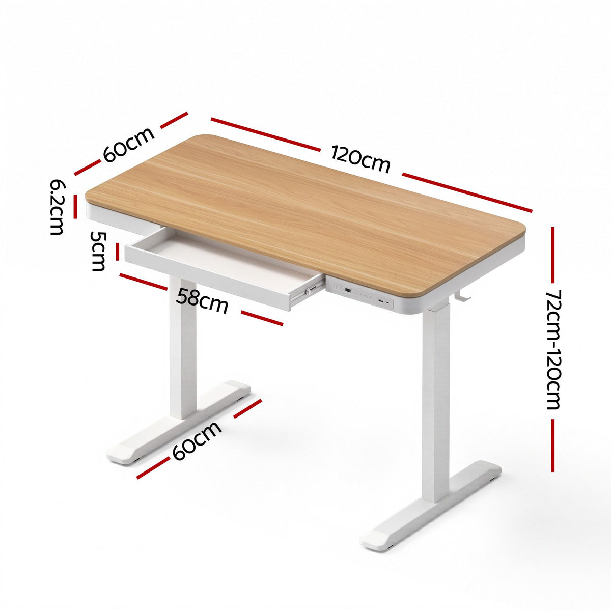 Artiss Motorised Standing Desk with Storage Drawer 120cm Wood White