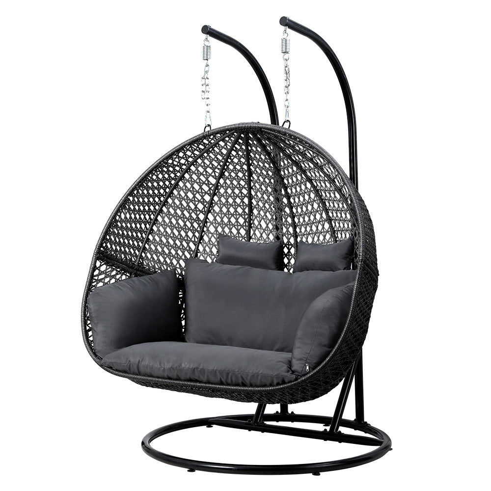 Gardeon Outdoor Swing Chair Hanging Rattan Patio Furniture Pod Stand Cushion 2 Seater