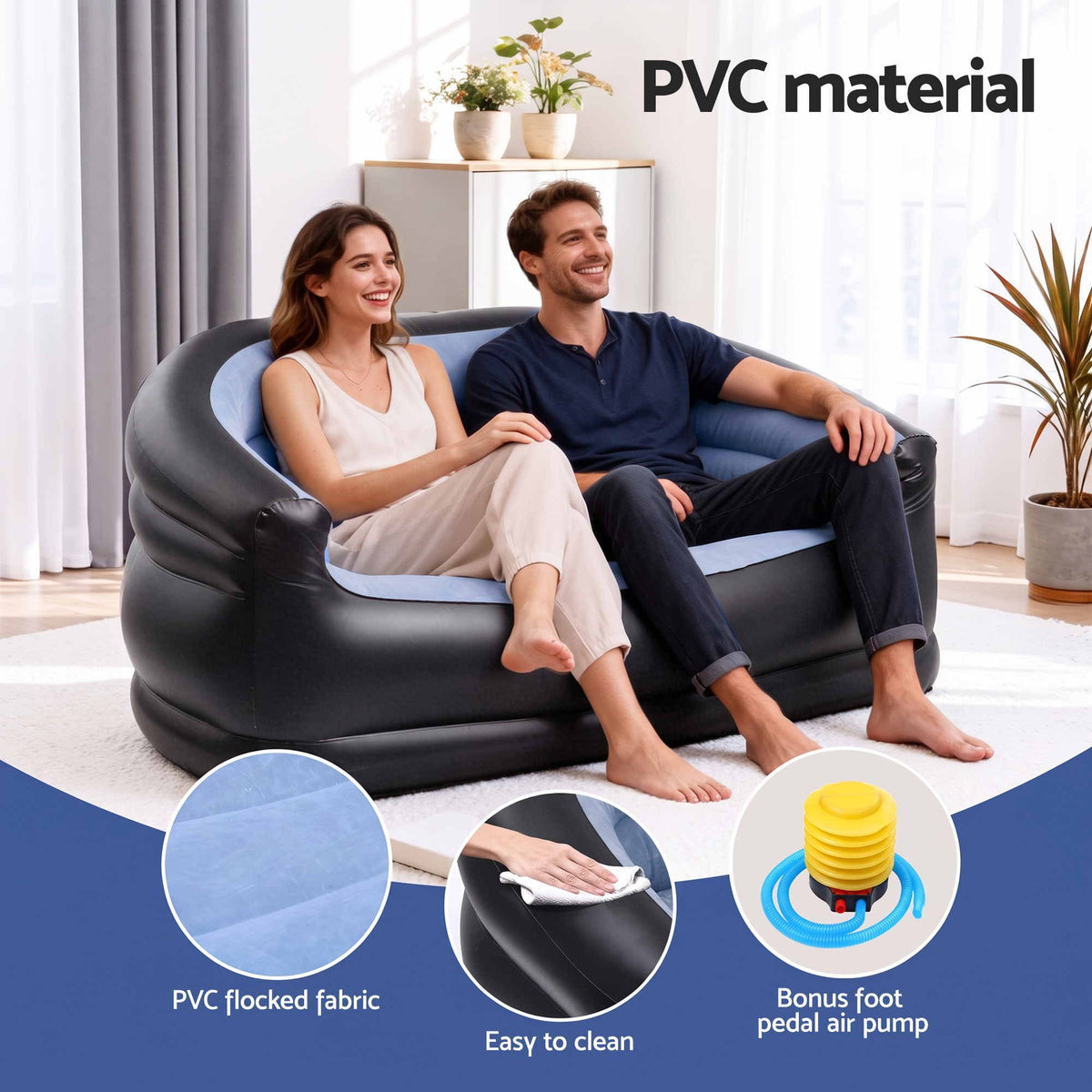 Gardeon Outdoor Air Sofa Inflatable Couch Two-Seater Lounge Chair with Pump Blow Up Couches for Camping