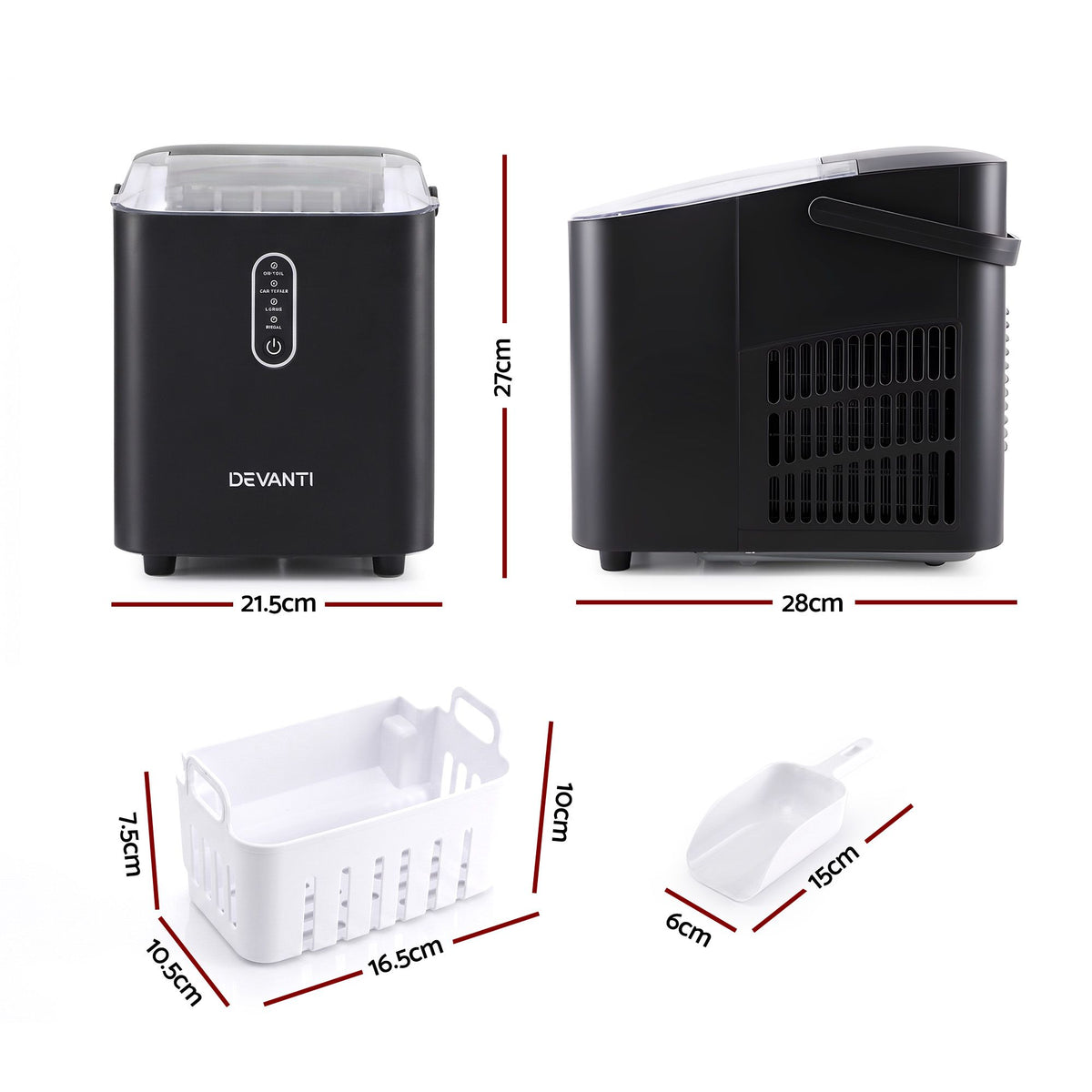 Devanti Ice Maker Portable Ice Machine Countertop Bullet Cube 12KG Black