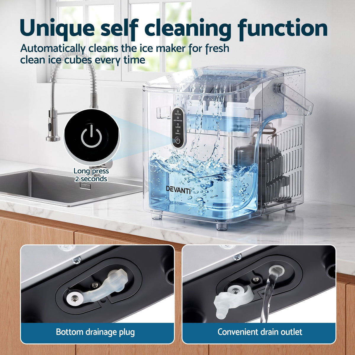 Devanti Ice Maker Portable Ice Machine Countertop Bullet Cube 12KG Black