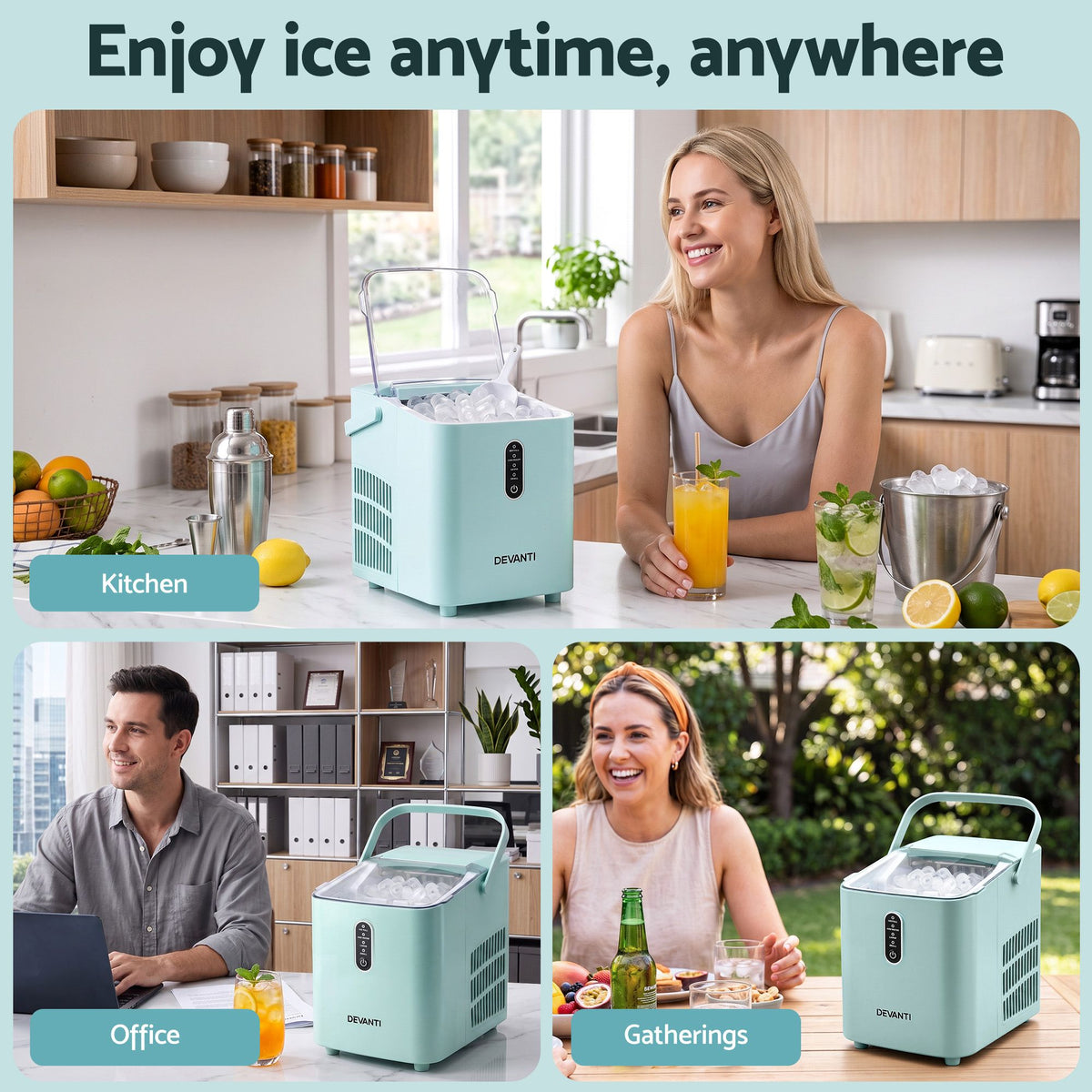 Devanti 12KG Ice Maker Machine Bullet Ice Cube Portable Green