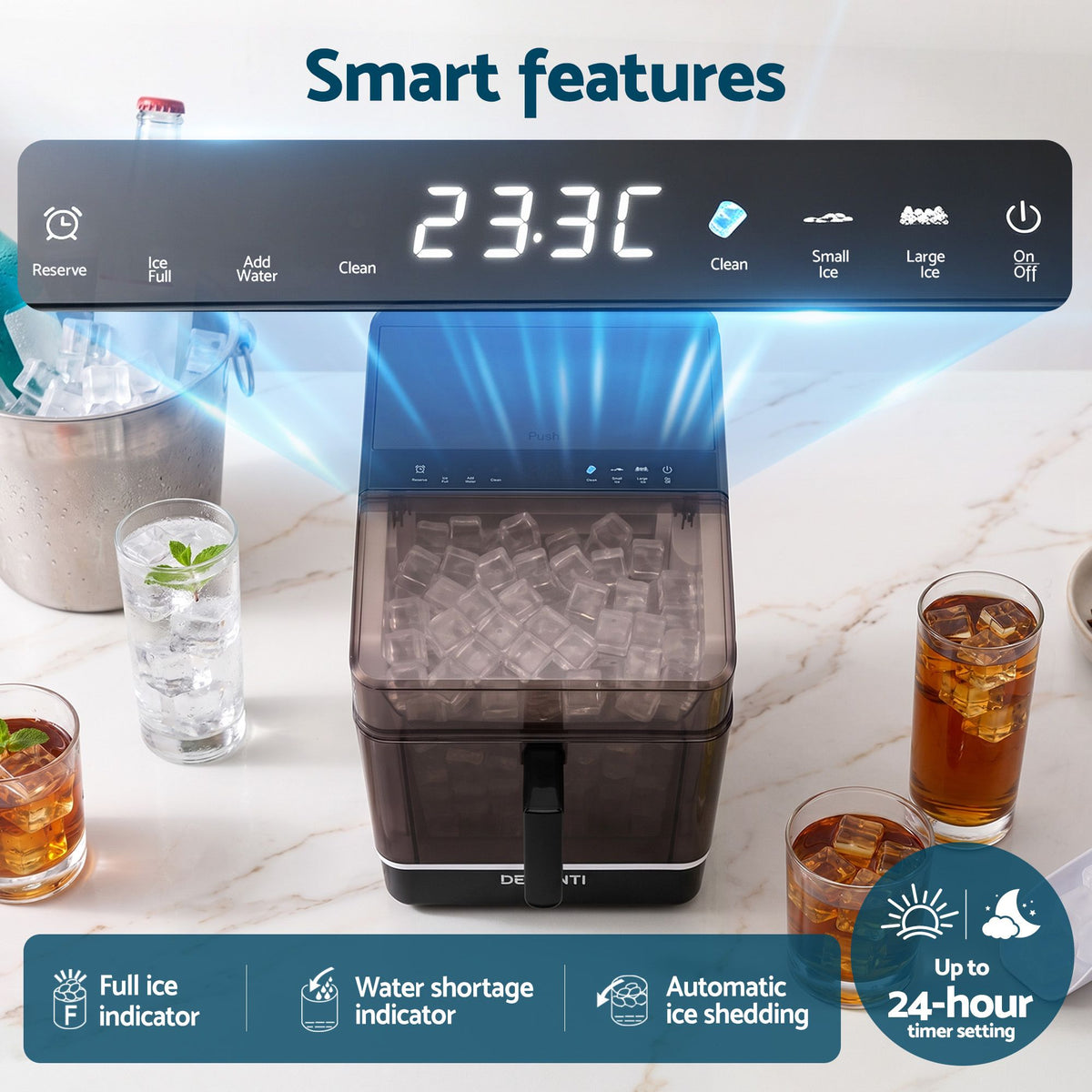 Devanti Ice Maker 23kg Portable Basket Square Cube Machine Black