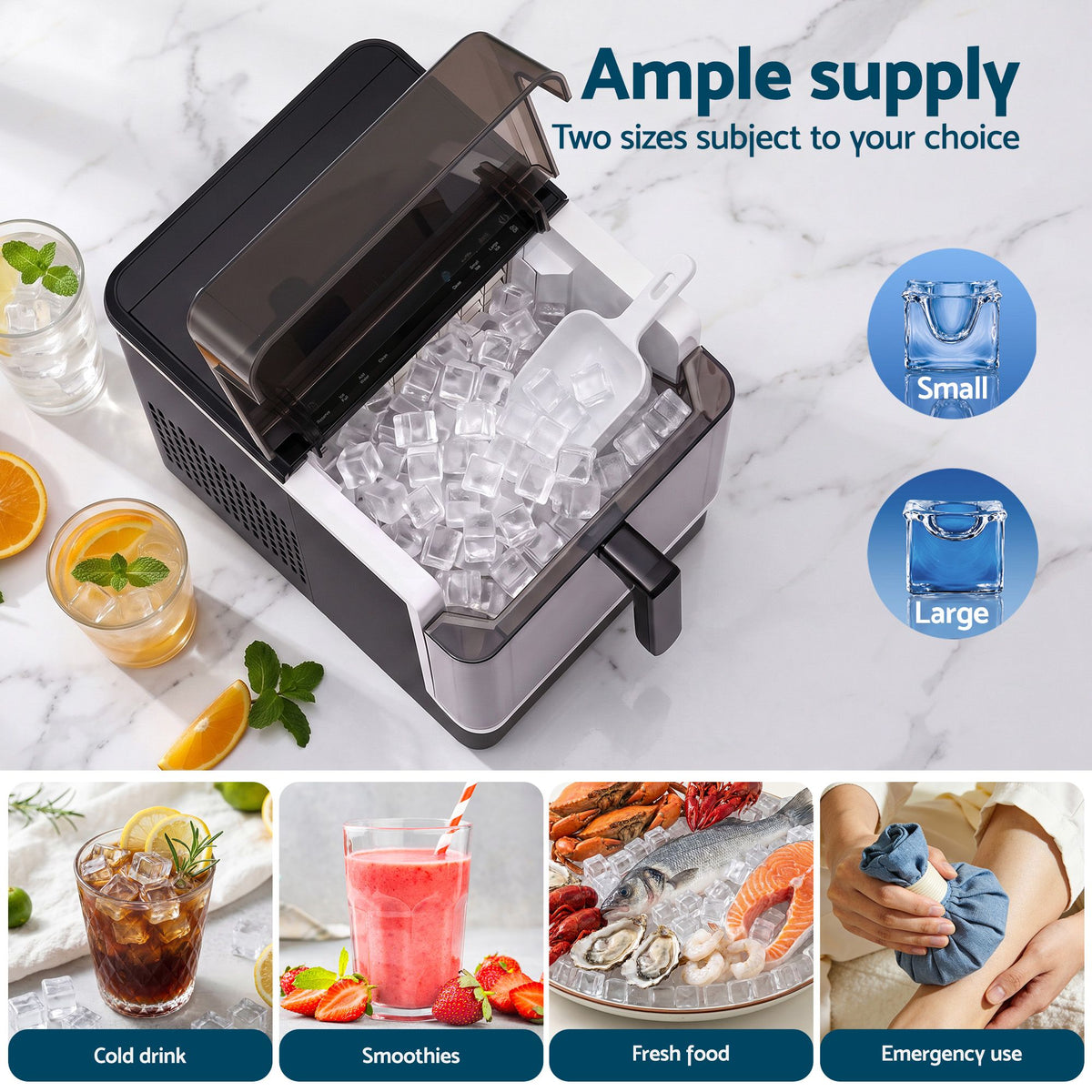 Devanti Ice Maker 23kg Portable Basket Square Cube Machine Black