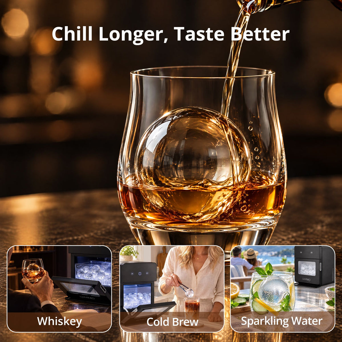 LUVIMO Sphere Ice Maker Machine 50mm Ice Ball 140pcs/day for Home Whiskey Wine