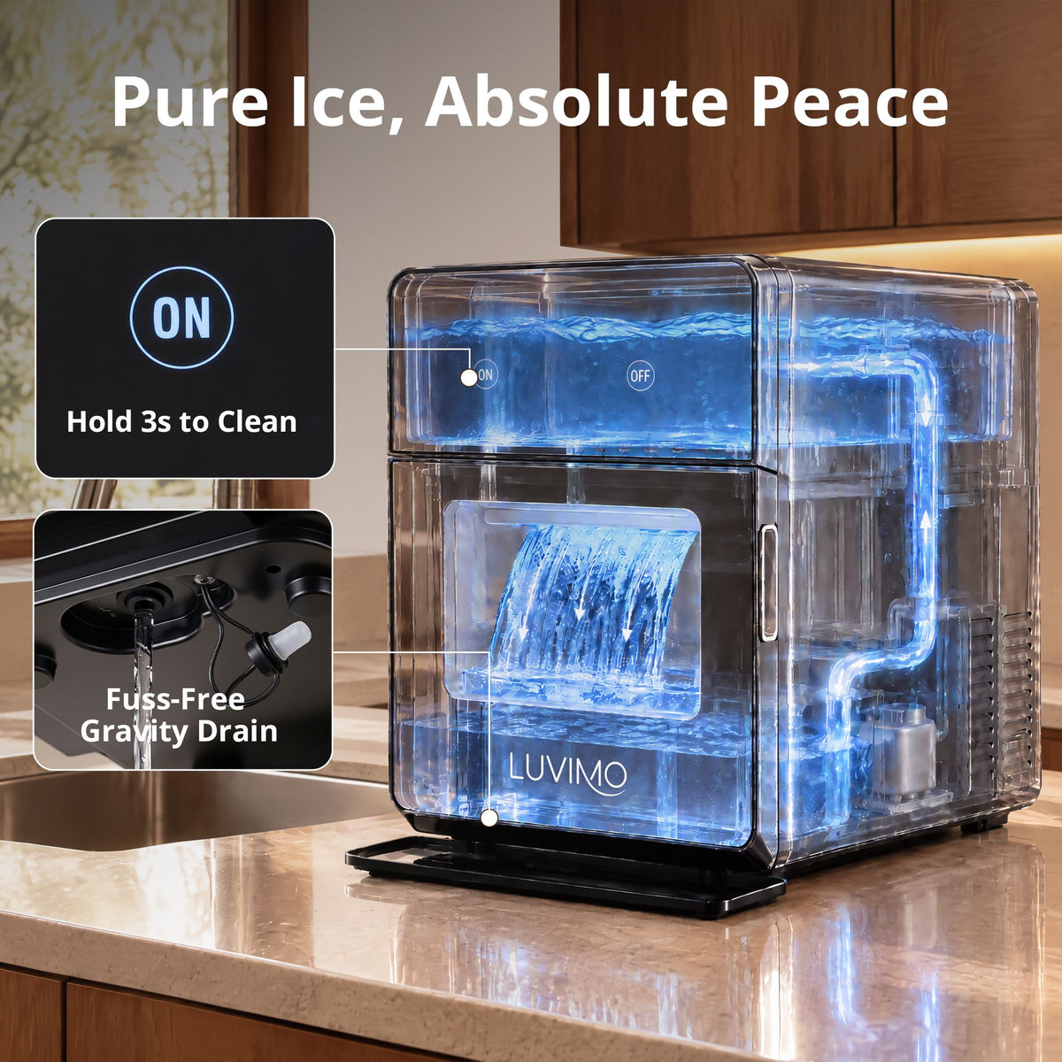 LUVIMO Sphere Ice Maker Machine 50mm Ice Ball 140pcs/day for Home Whiskey Wine