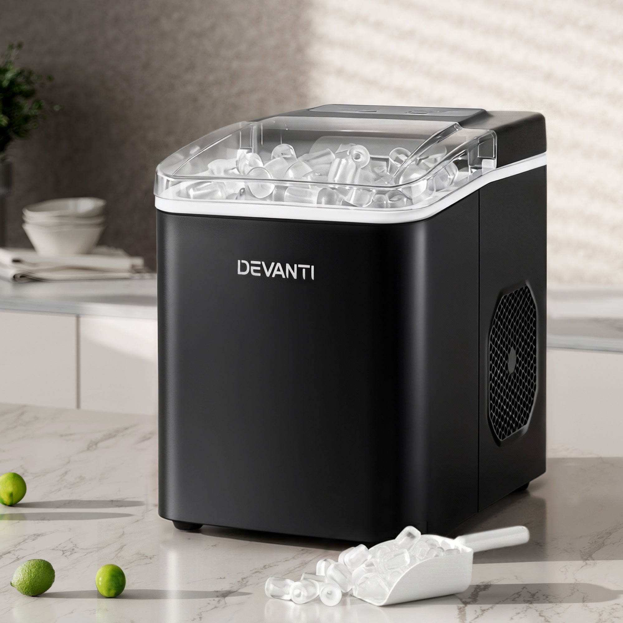 Devanti Ice Maker Machine Portable 12kg Countertop w/Self Cleaning 1.2L Black