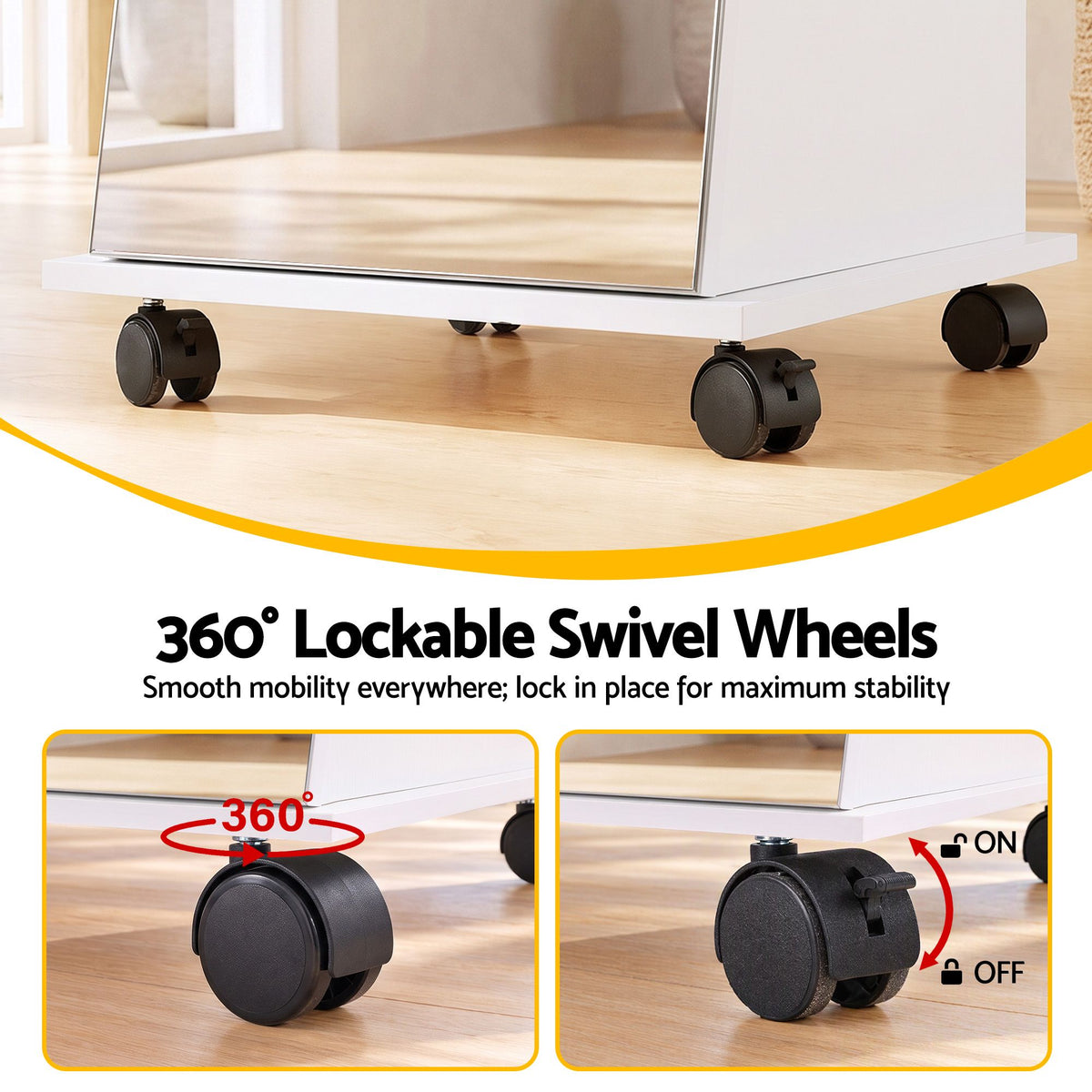 Artiss Jewelry Cabinet Frameless Full Length Mirror with Wheels, White