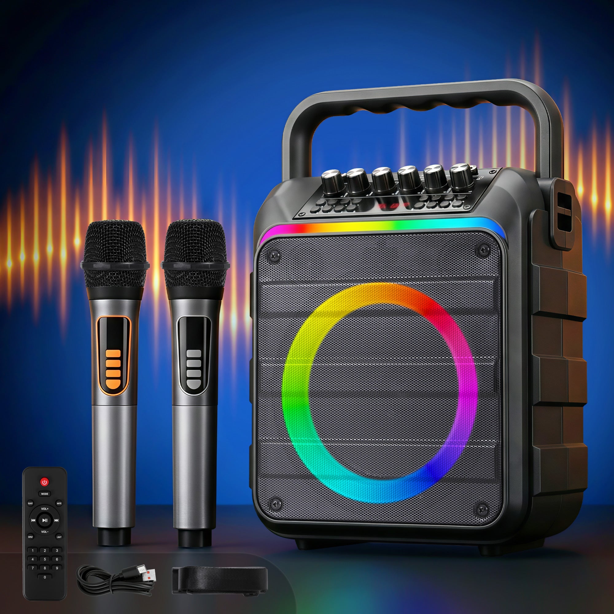Alpha Portable Karaoke Machine with 2 Wireless Microphones Bluetooth 5.3