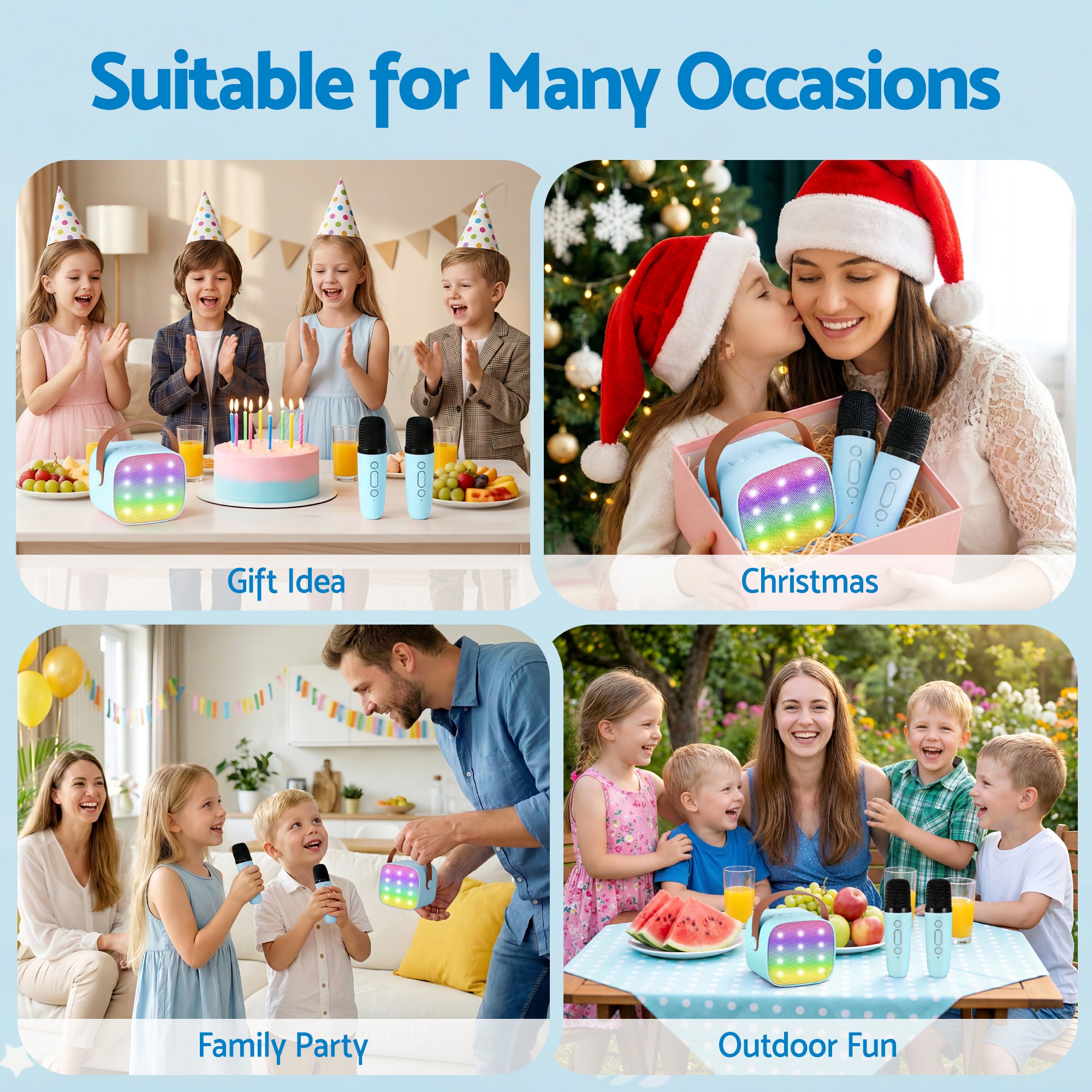 Alpha Mini Portable Karaoke Machine for Adults Kids with 2 Wireless Microphones