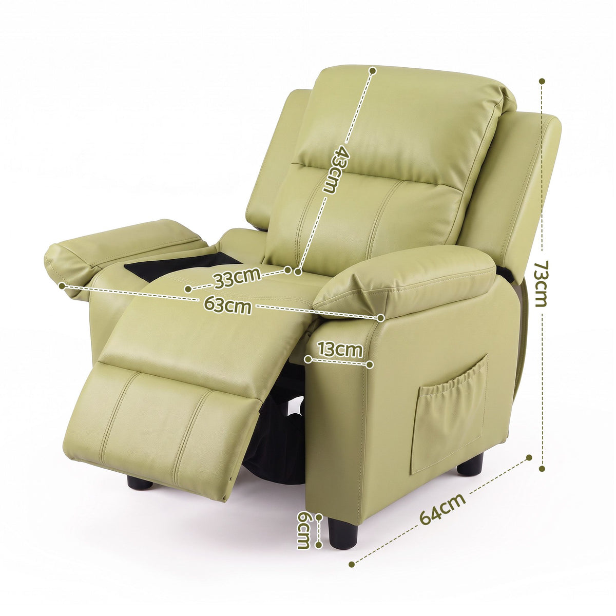 Keezi Kids Recliner Chair PU Leather Toddler Lounge Adjustable Backrest w/ Armrest Storage & 2 Side Pockets Green