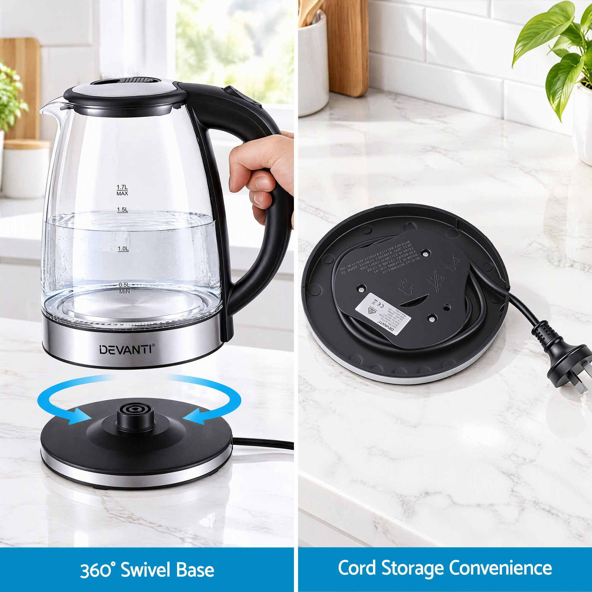 Devanti 1.7L Glass Electric Kettle