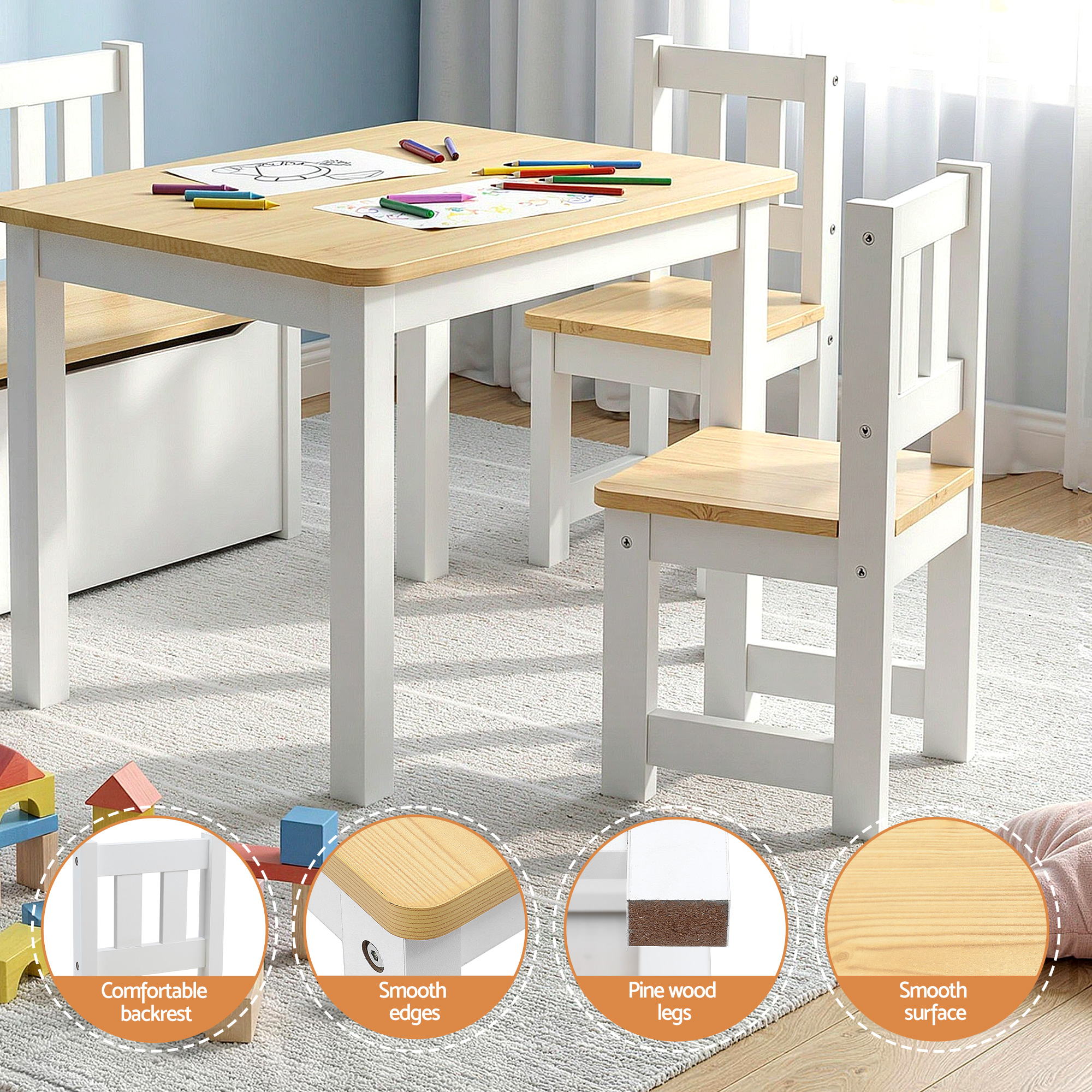 Keezi 2 in 1 Kids Table and Chair Set, Activity Table with Storage Bench and 2 Chairs for Reading, Drawing, Writing, Snack Time & Arts Crafts, 4 PCS Toddler Table and Chair Set, Natural